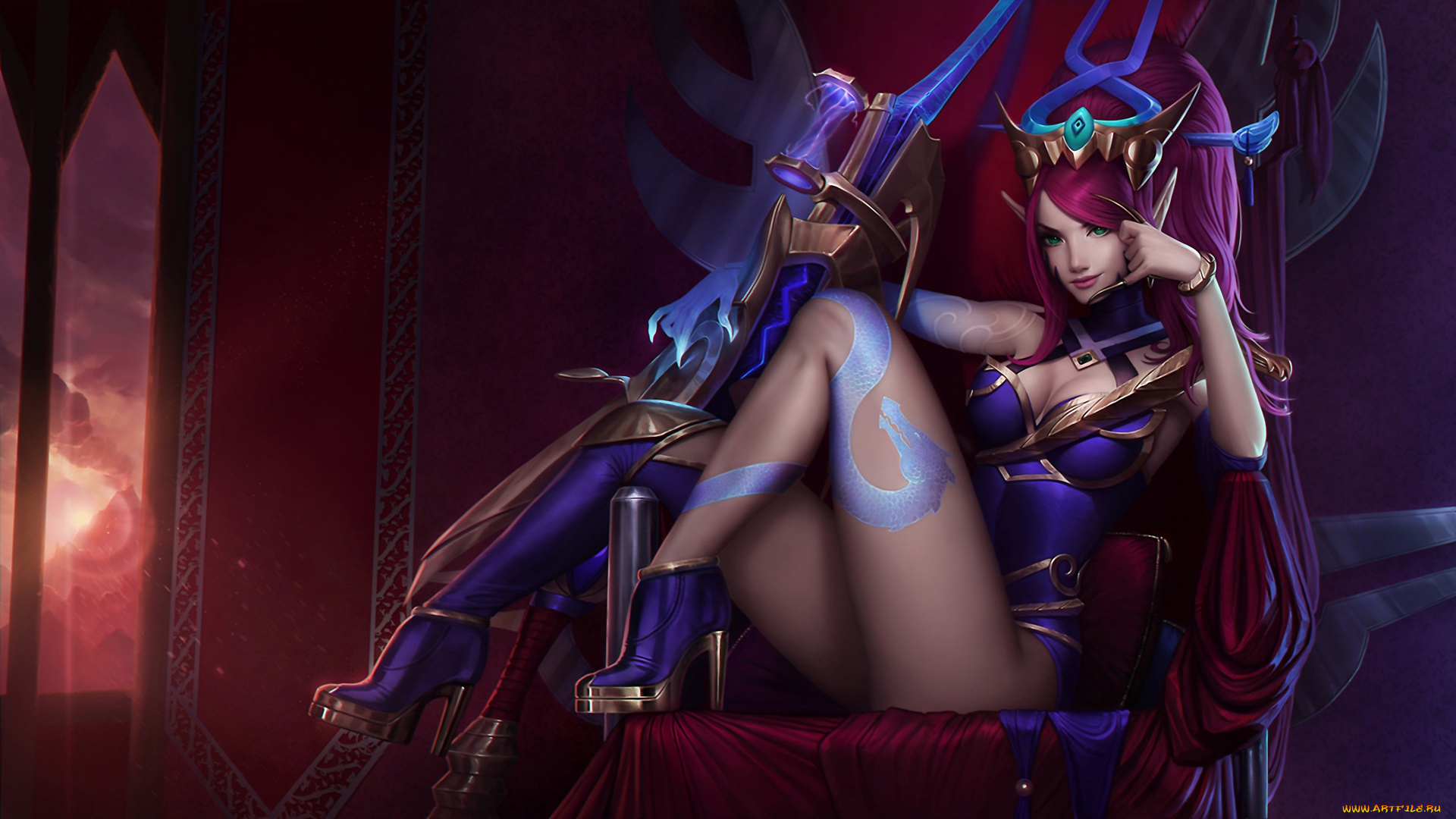 фэнтези, эльфы, красота, ноги, трон, девушка, уши, каблуки, взгляд, elf