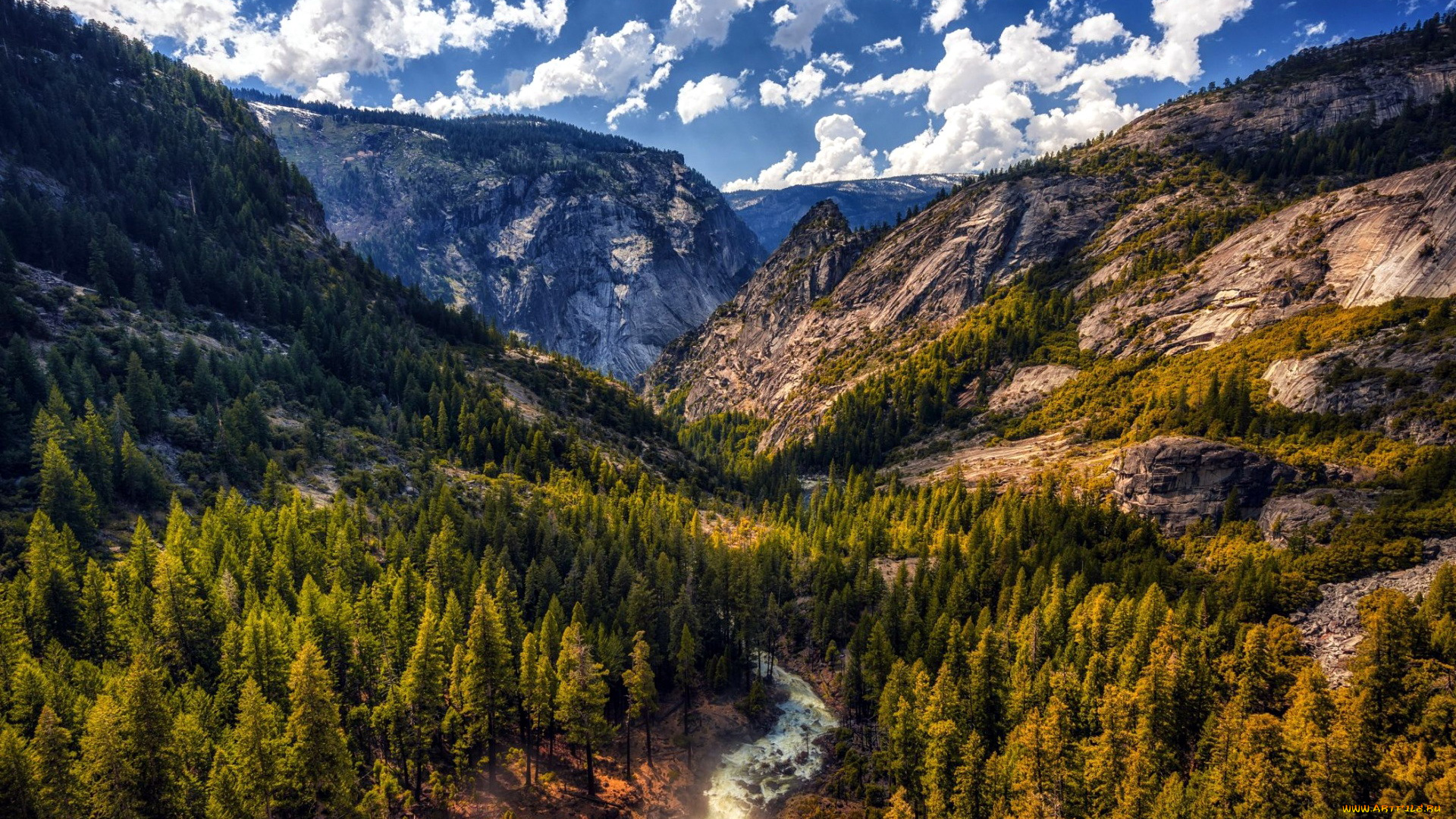 природа, горы, долина, река, лес