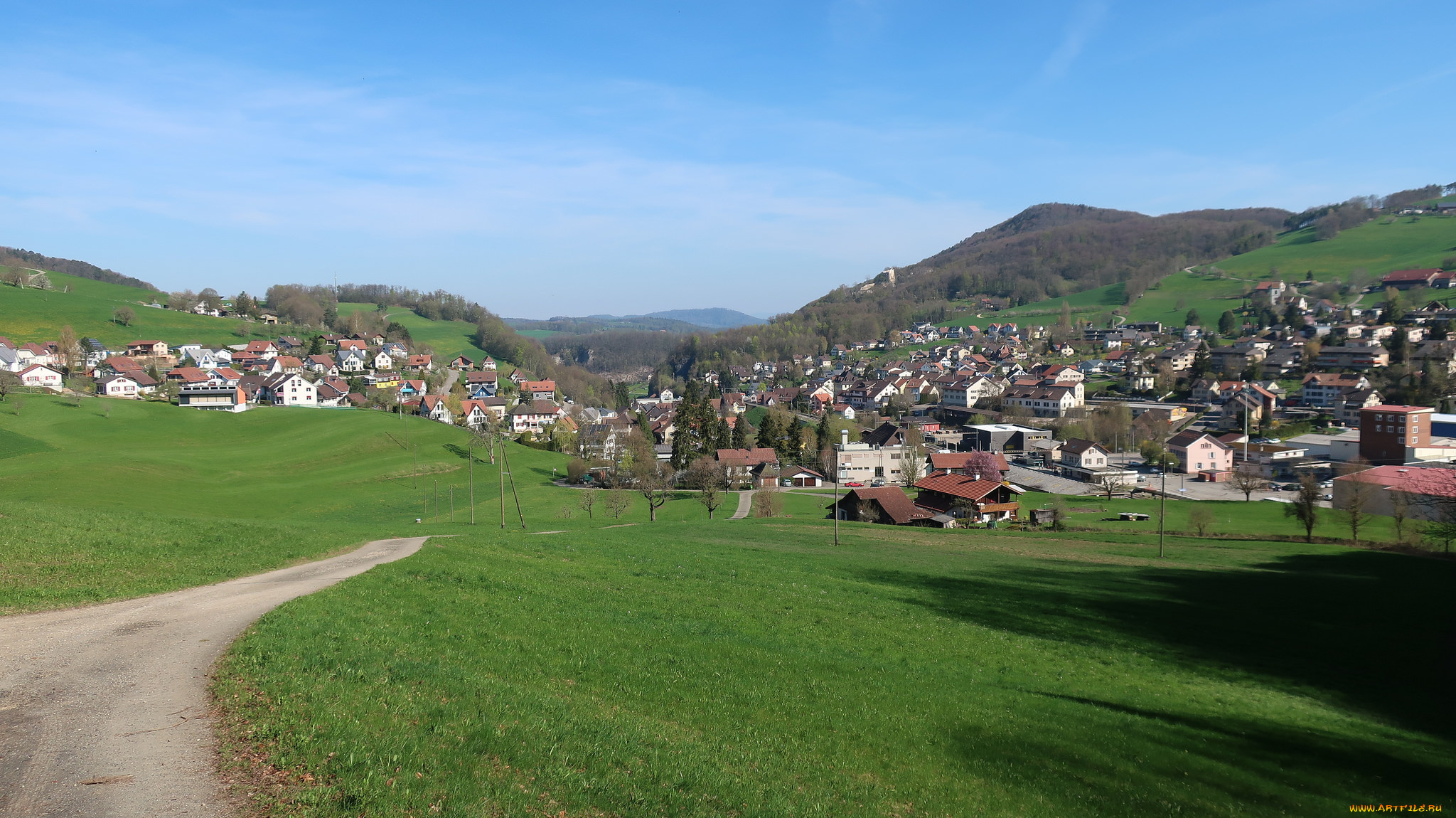 города, -, пейзажи, дома, холмы, дорога