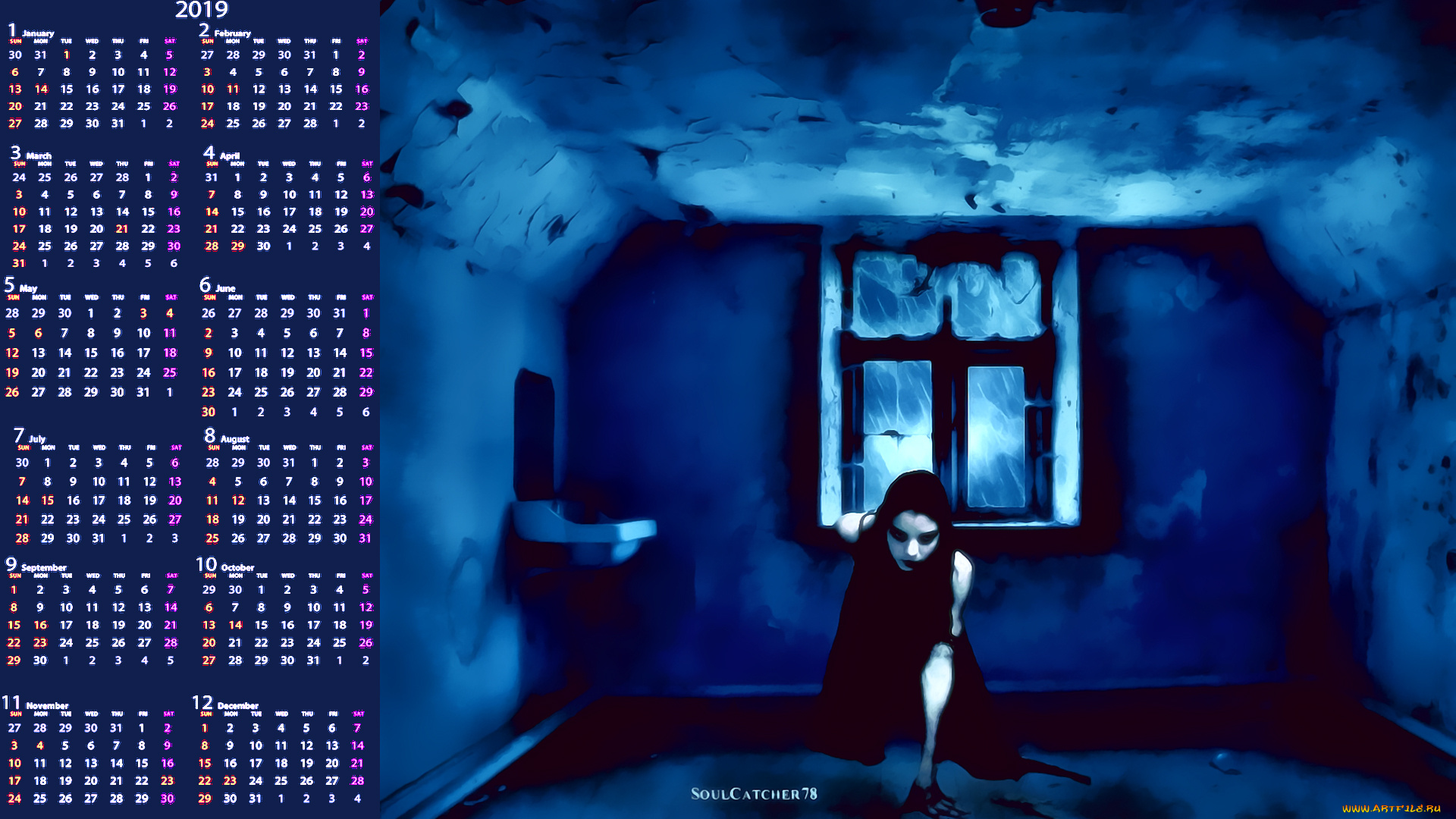 календари, фэнтези, окно, девушка, комната