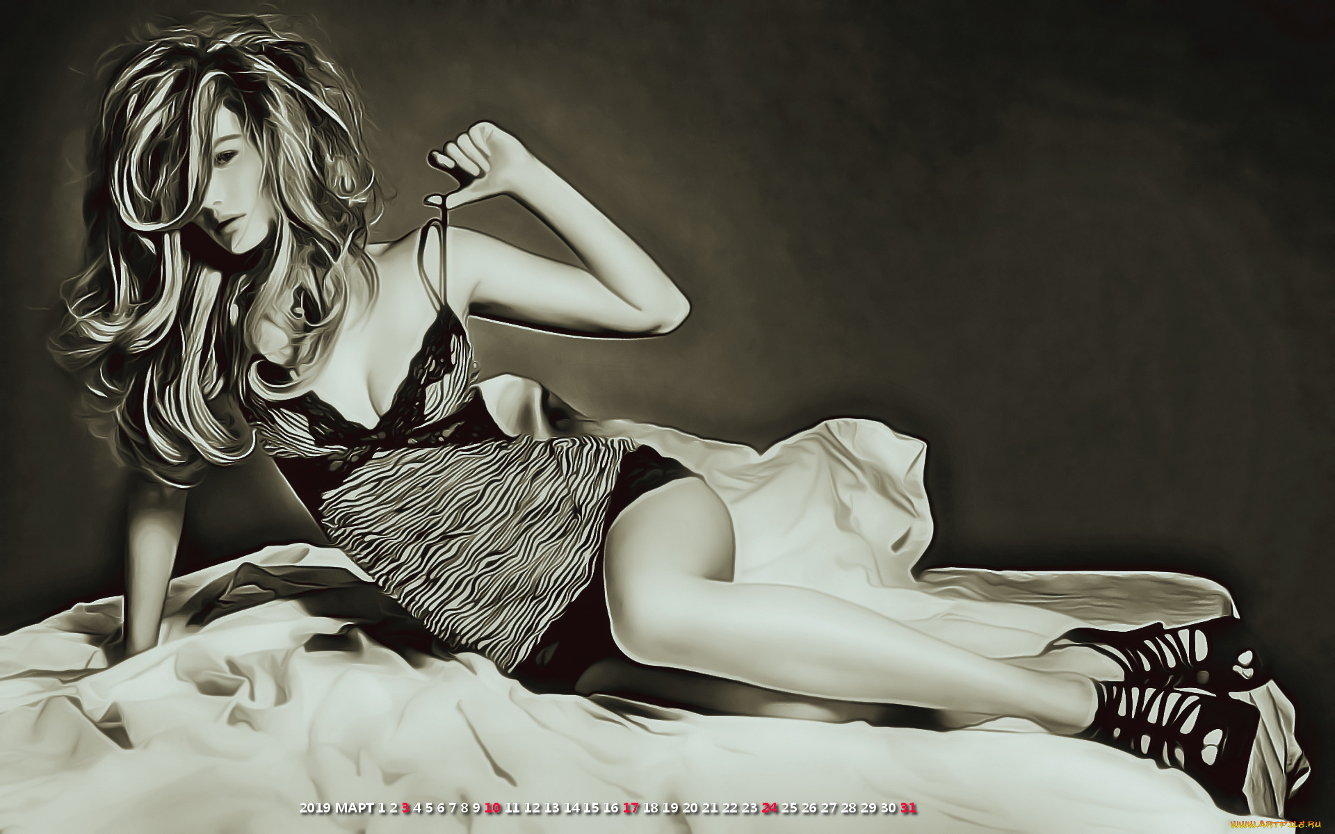 календари, компьютерный, дизайн, постель, девушка, поза