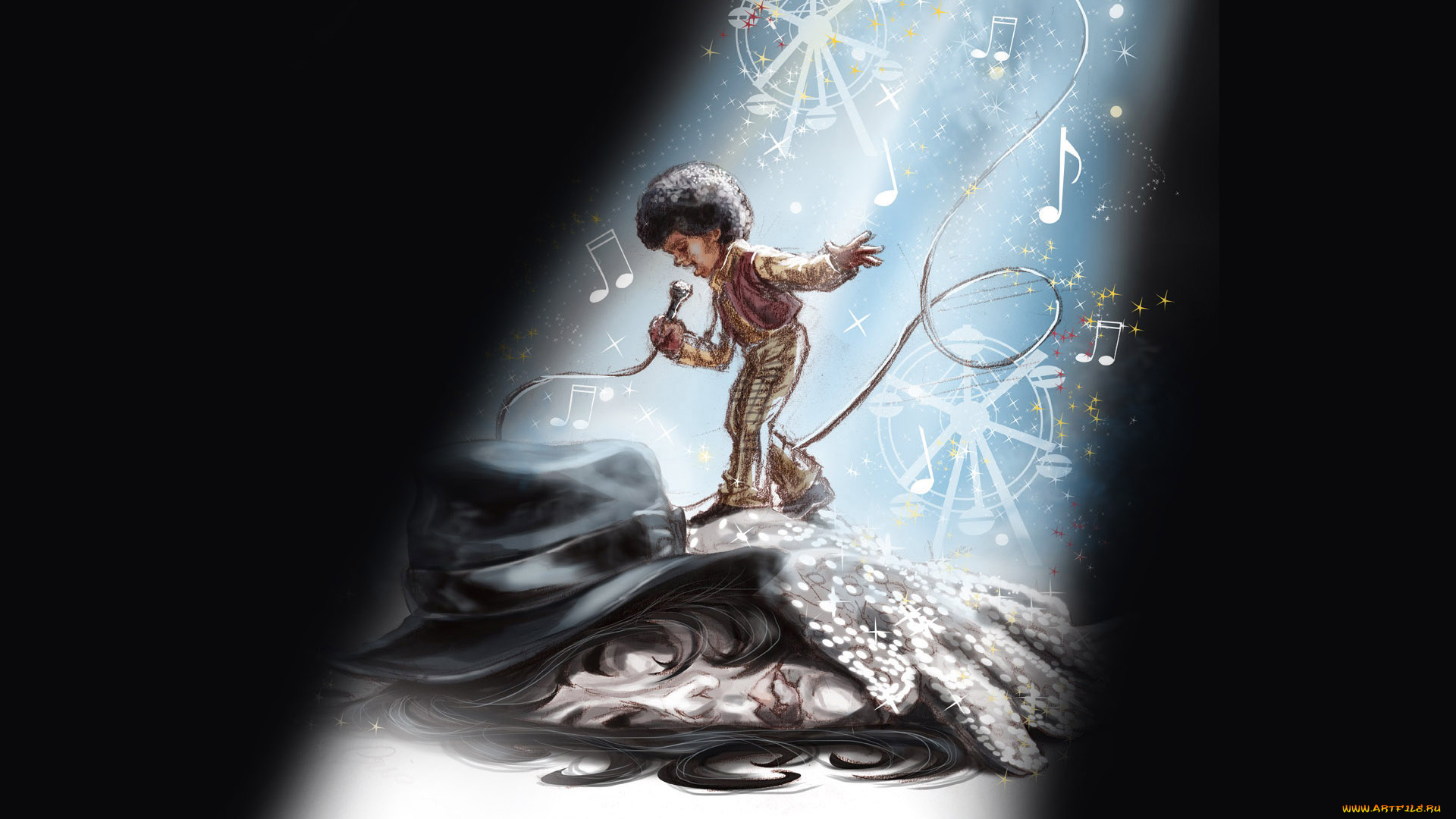 рисованное, дети, майкл, джексон, ребенок, одежда, микрофон, луч