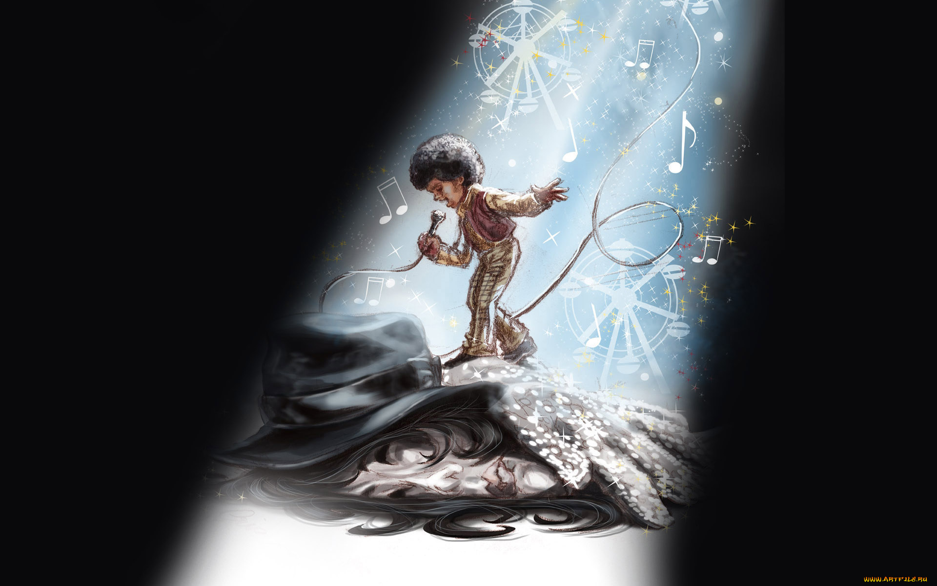 рисованное, дети, майкл, джексон, ребенок, одежда, микрофон, луч