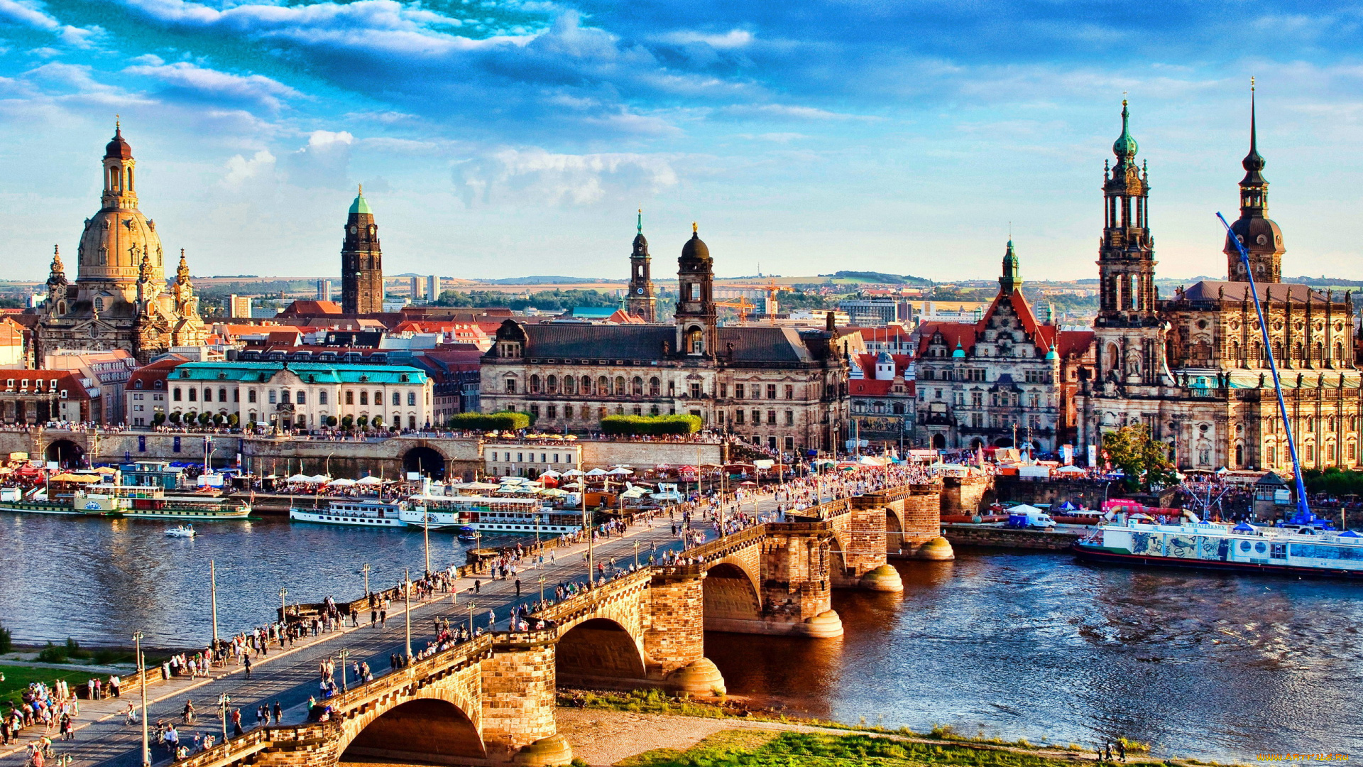 augustus, bridge, города, дрезден, , германия, augustus, bridge, река, панорама