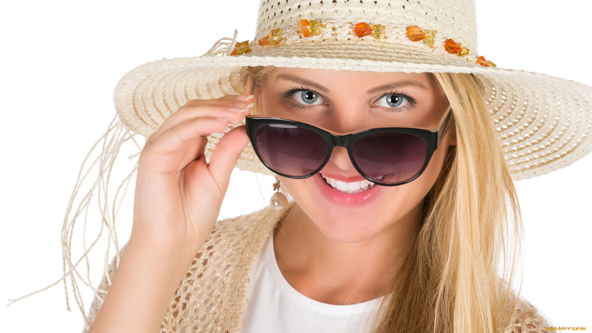девушки, -, блондинки, , светловолосые, блондинка, улыбка, очки, шляпа