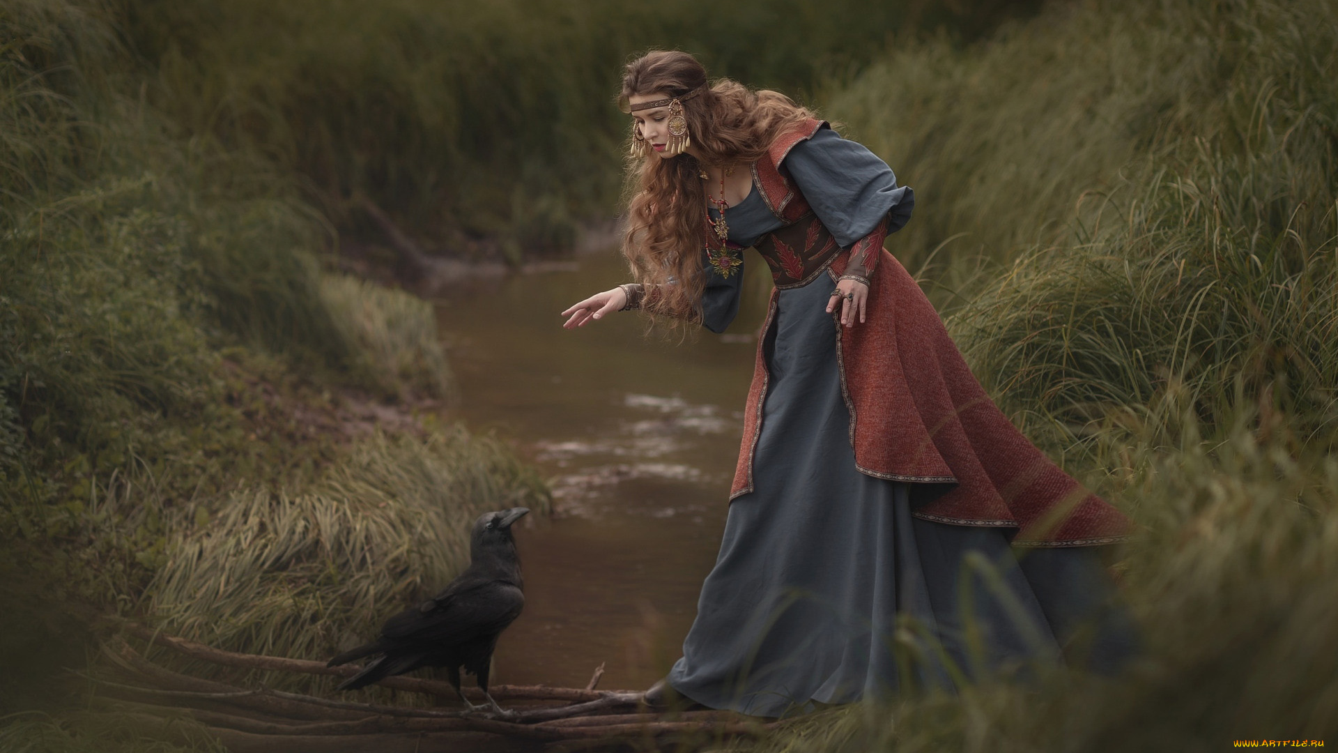 девушки, -, креатив, , косплей, ручей, шатенка, ворон, старинный, наряд, косплей