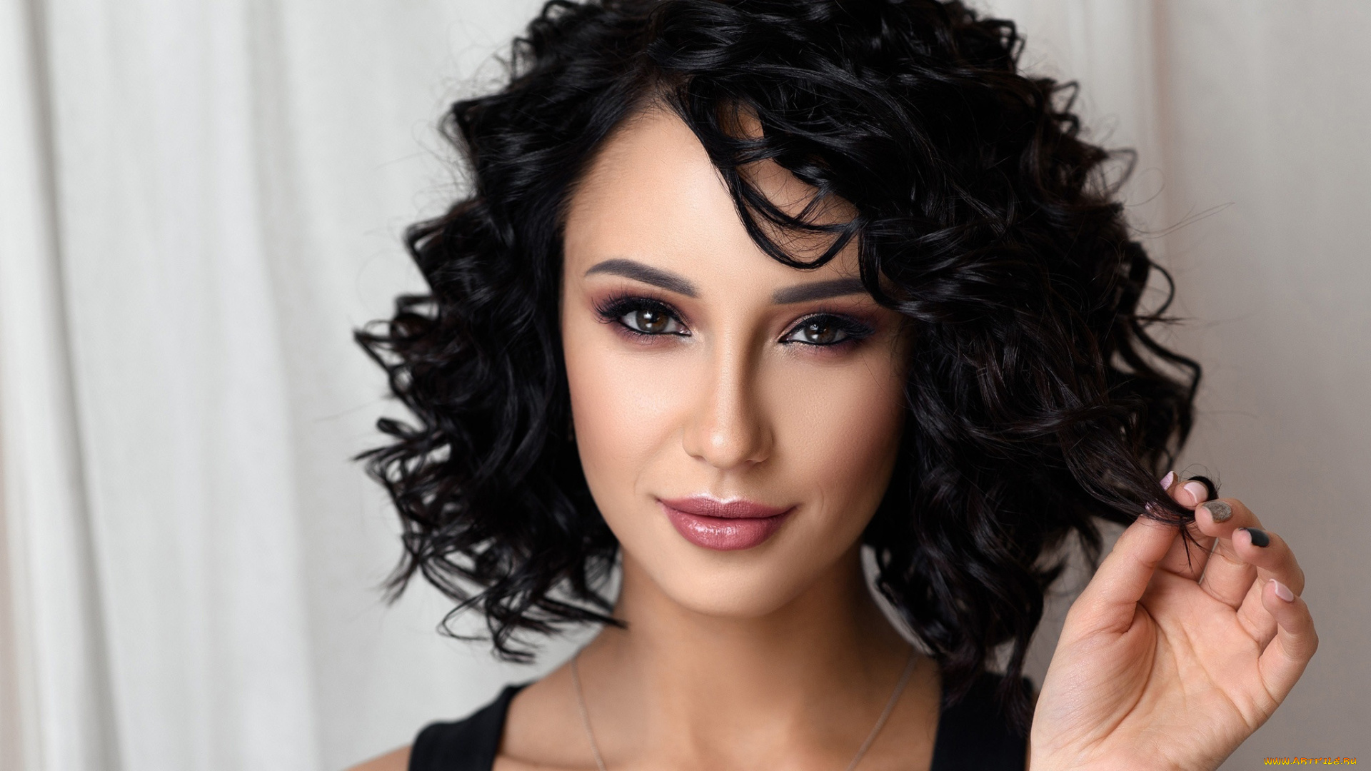 девушки, -, лица, , портреты, брюнетка, локоны, взгляд