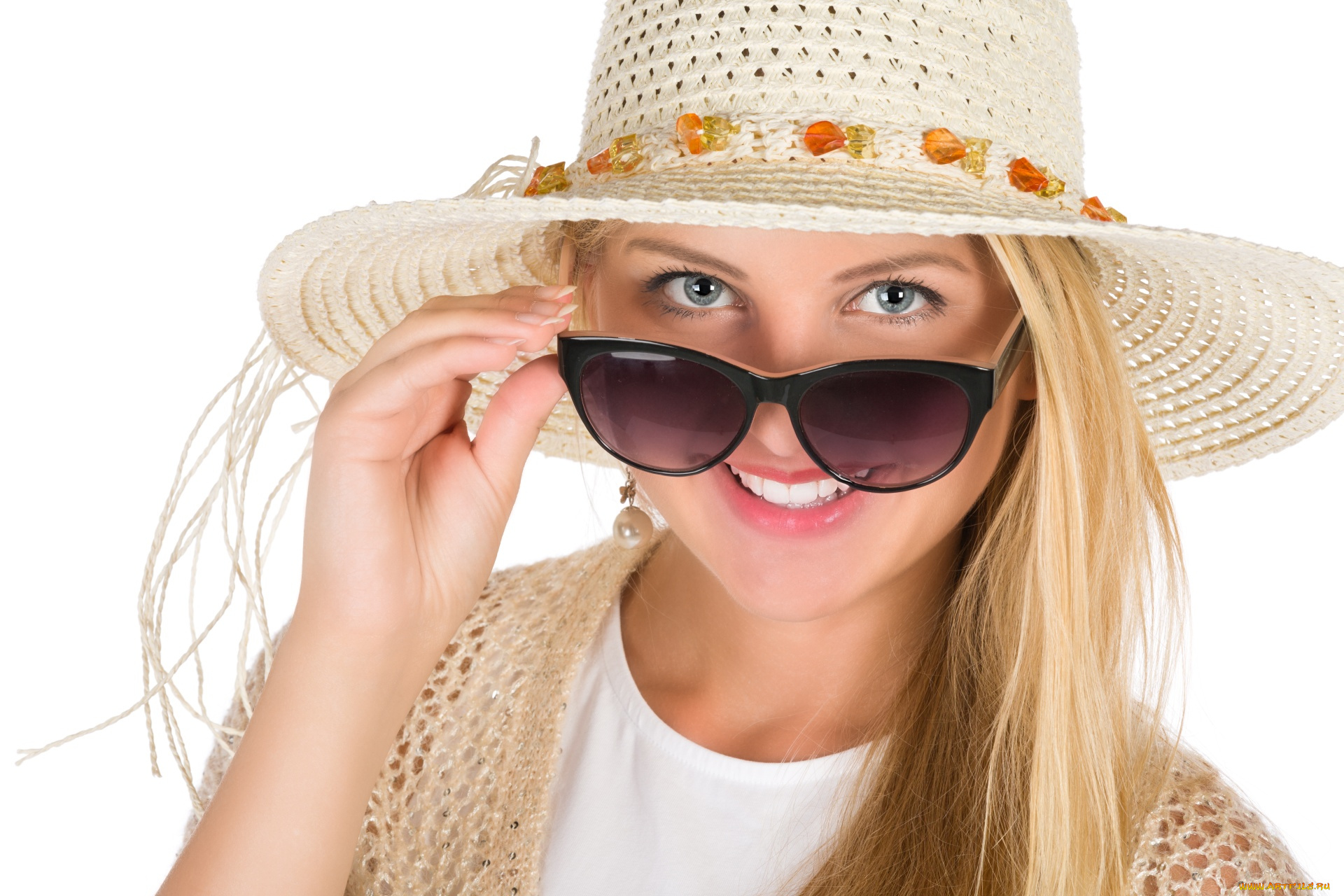 девушки, -, блондинки, , светловолосые, блондинка, улыбка, очки, шляпа