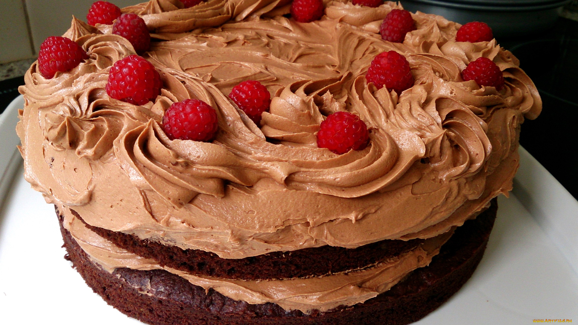 еда, торты, шоколадный, торт, крем, малина