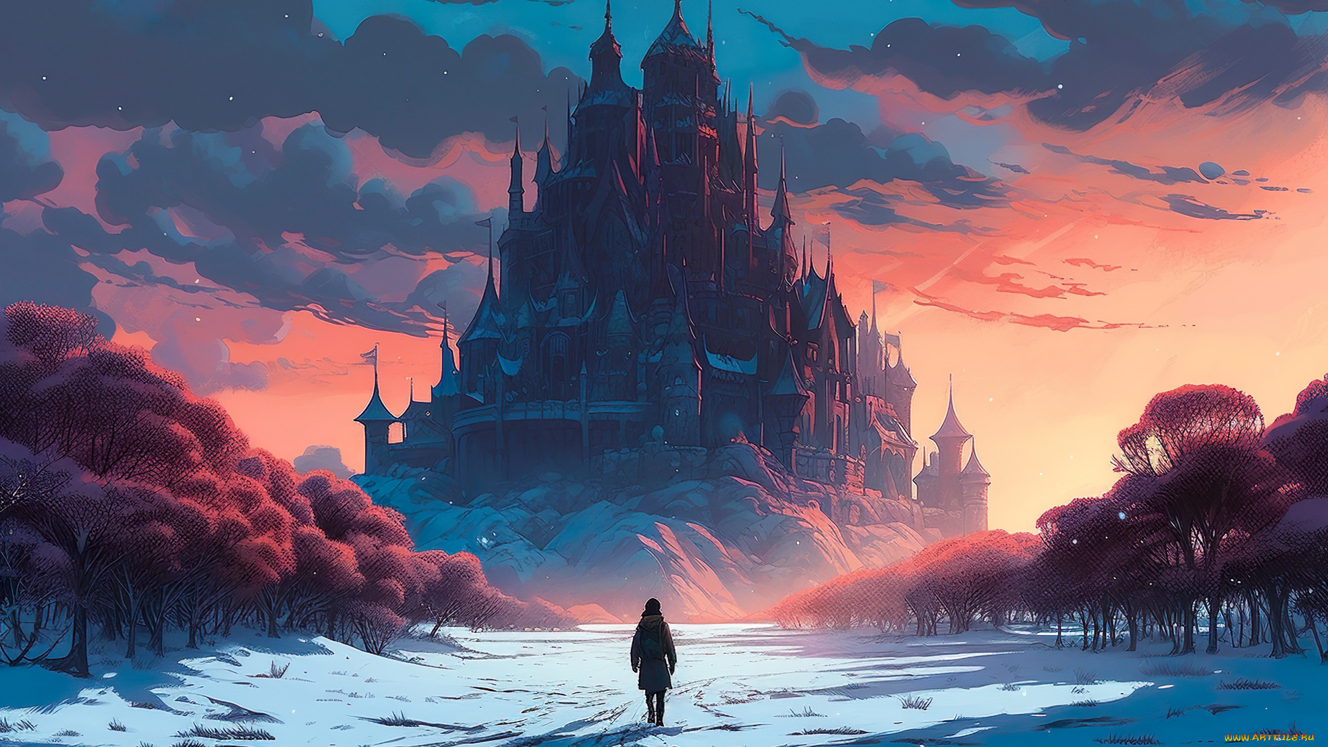 фэнтези, замки, зима, снег