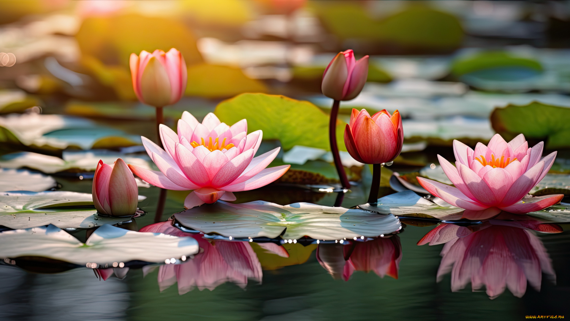 3д, графика, цветы, , flowers, лилии, водяные