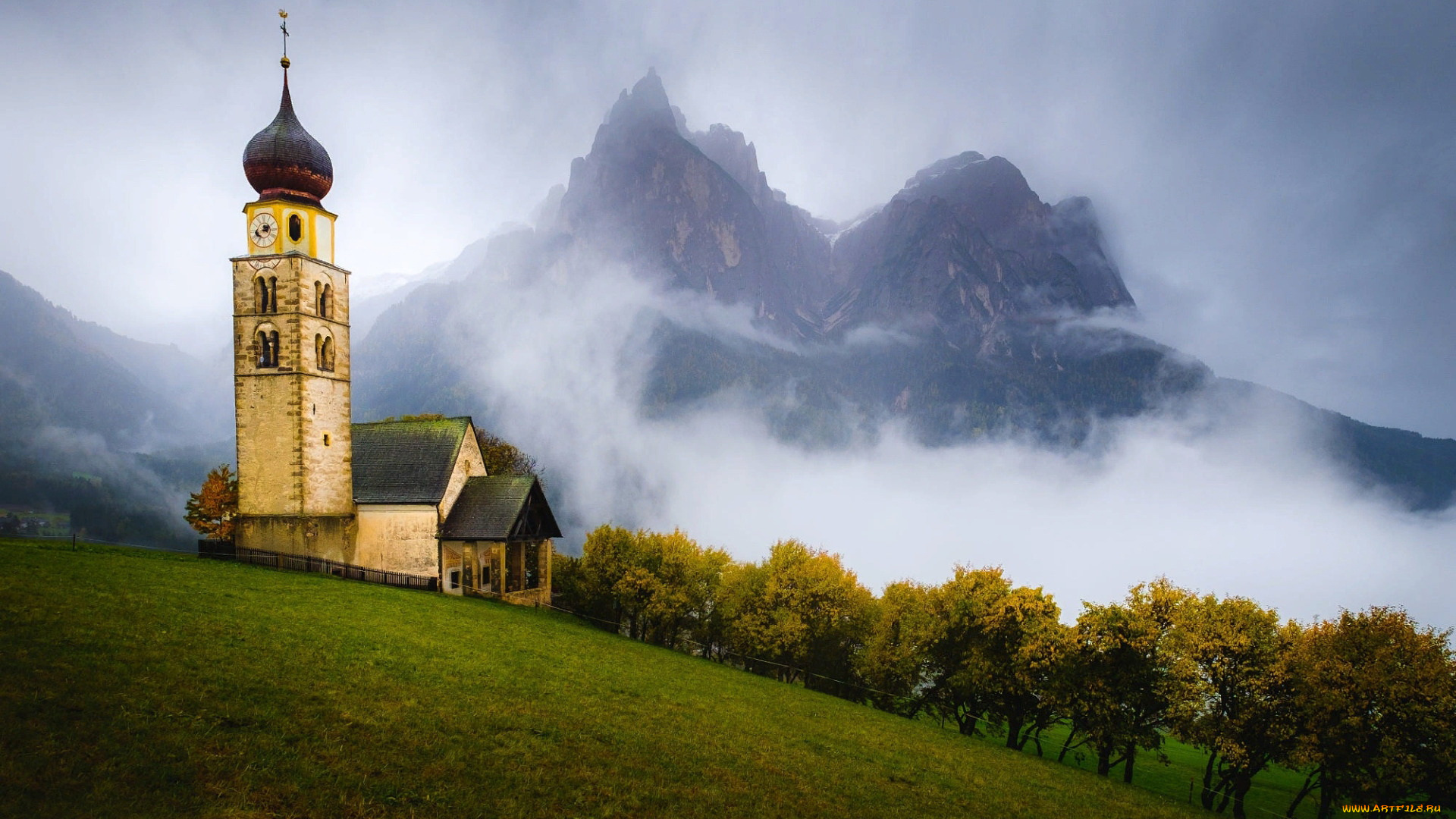 church, at, castelrotto, dolomites, italy, города, -, католические, соборы, , костелы, , аббатства, church, at, castelrotto