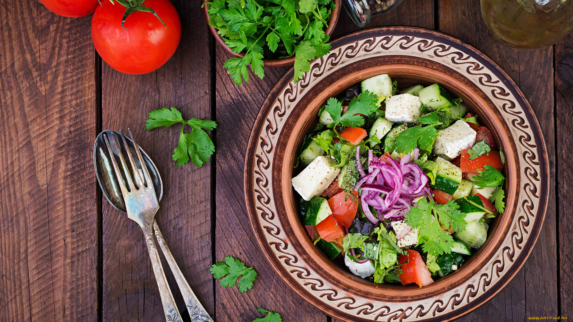 еда, салаты, , закуски, петрушка, масло, салат, помидоры