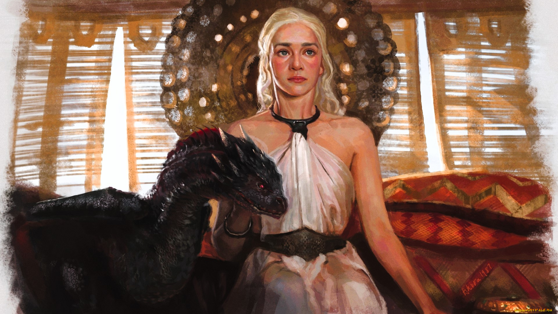 рисованное, кино, , мультфильмы, дракон, девушка, дейенерис, трон