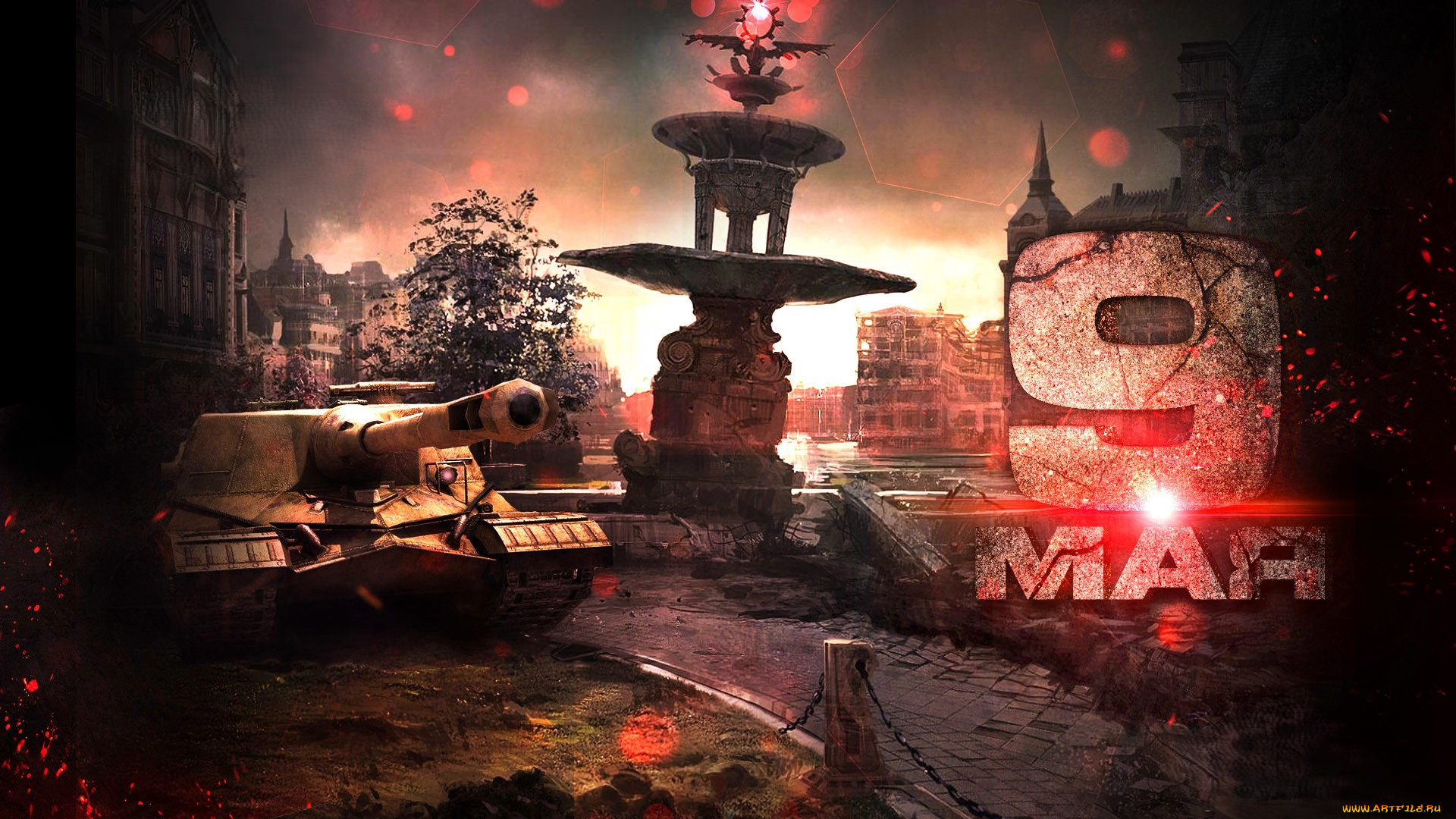 видео, игры, world, of, tanks, танк, город, развалины, фонтан