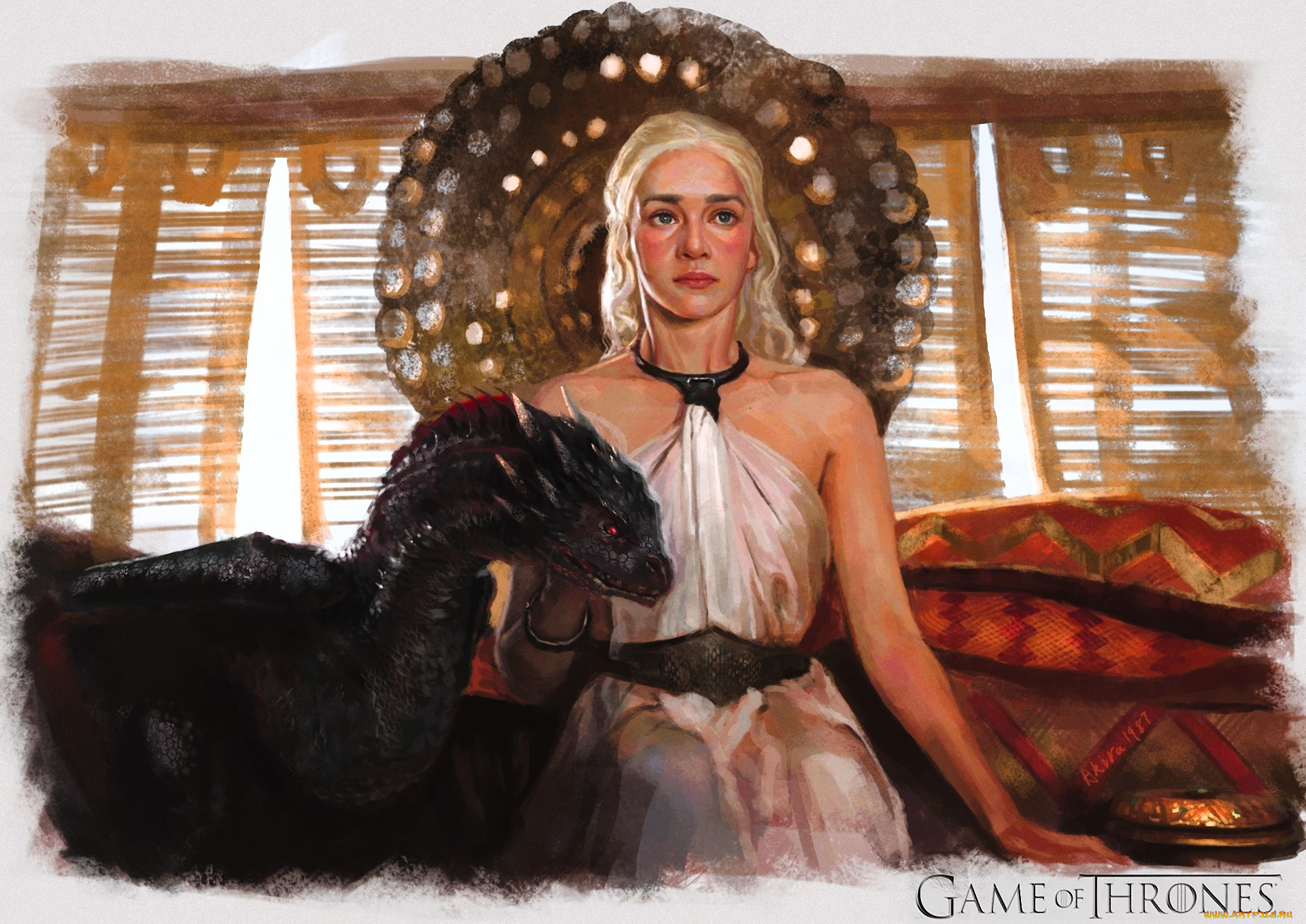 рисованное, кино, , мультфильмы, дракон, девушка, дейенерис, трон