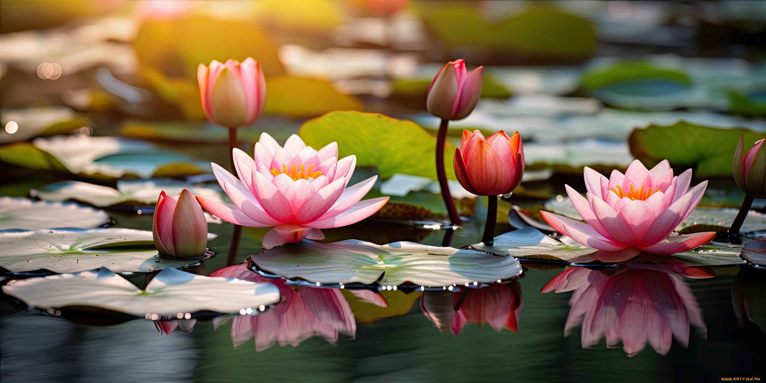 3д, графика, цветы, , flowers, лилии, водяные