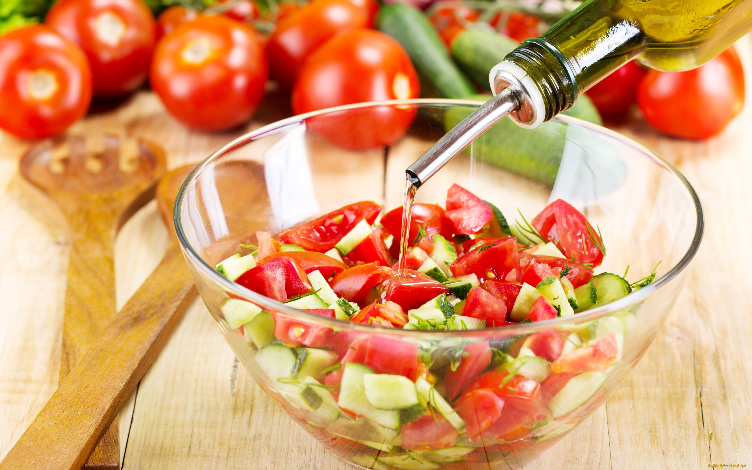 еда, салаты, , закуски, помидоры, огурцы, овощной, салат, масло