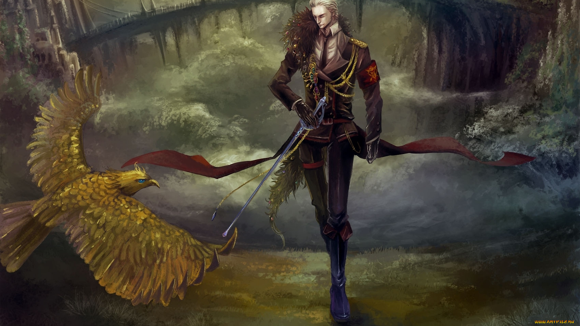 фэнтези, люди, птица
