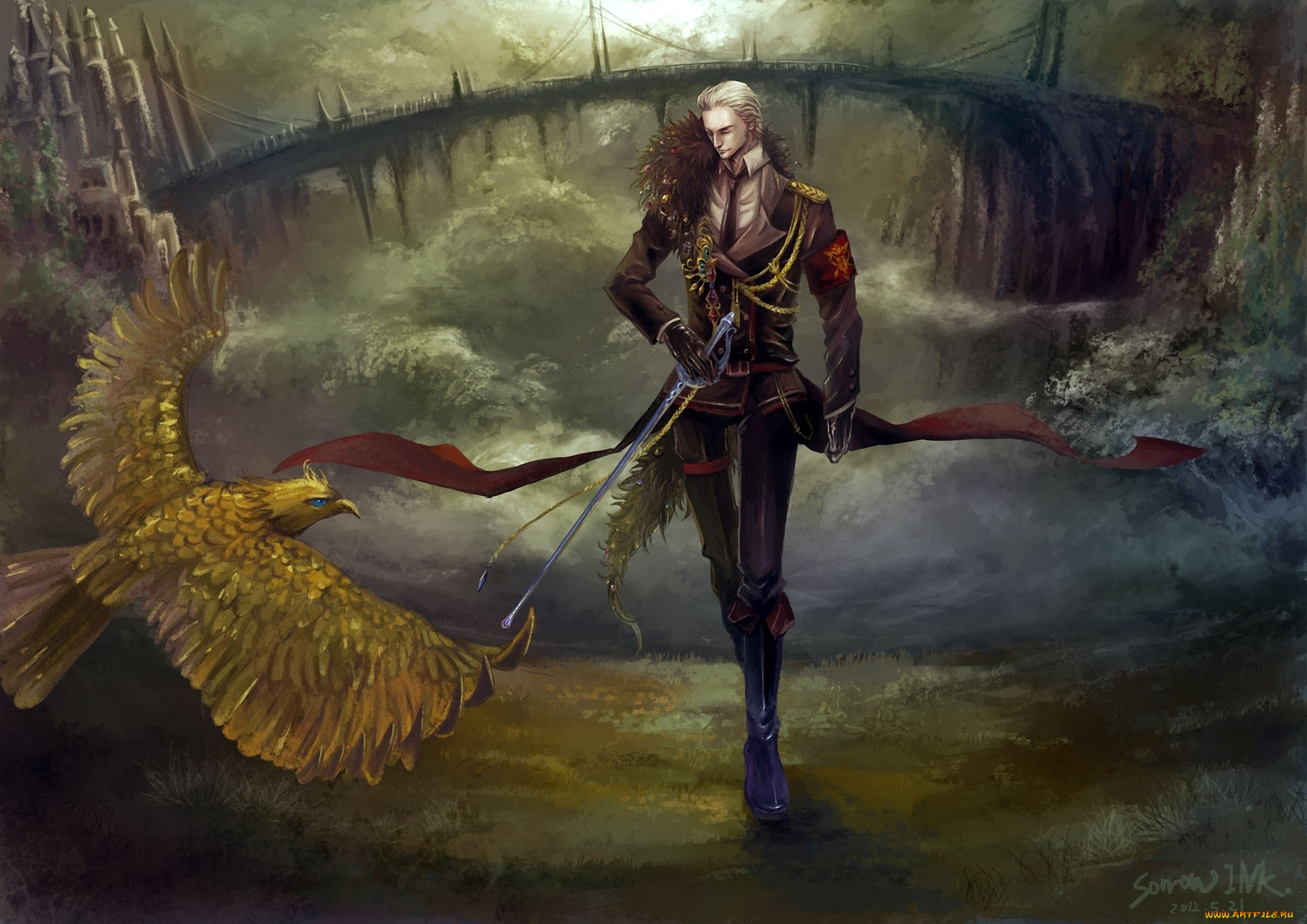 фэнтези, люди, птица