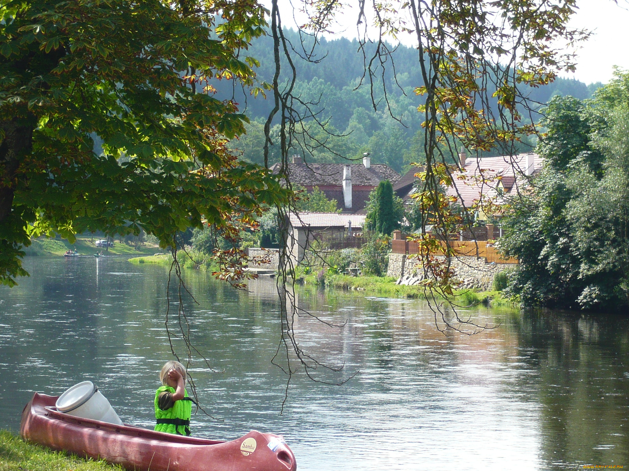природа, реки, озера, река, дома, лето