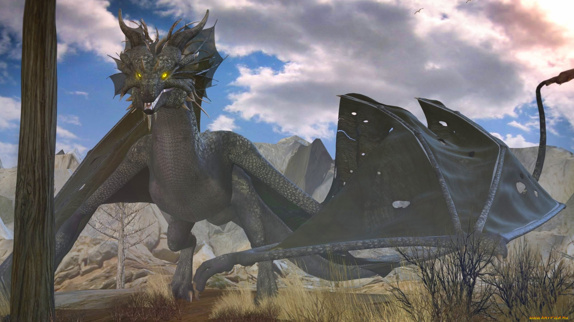 3д, графика, creatures, существа, дракон, крылья, лапы, хвост, пасть, чудовище