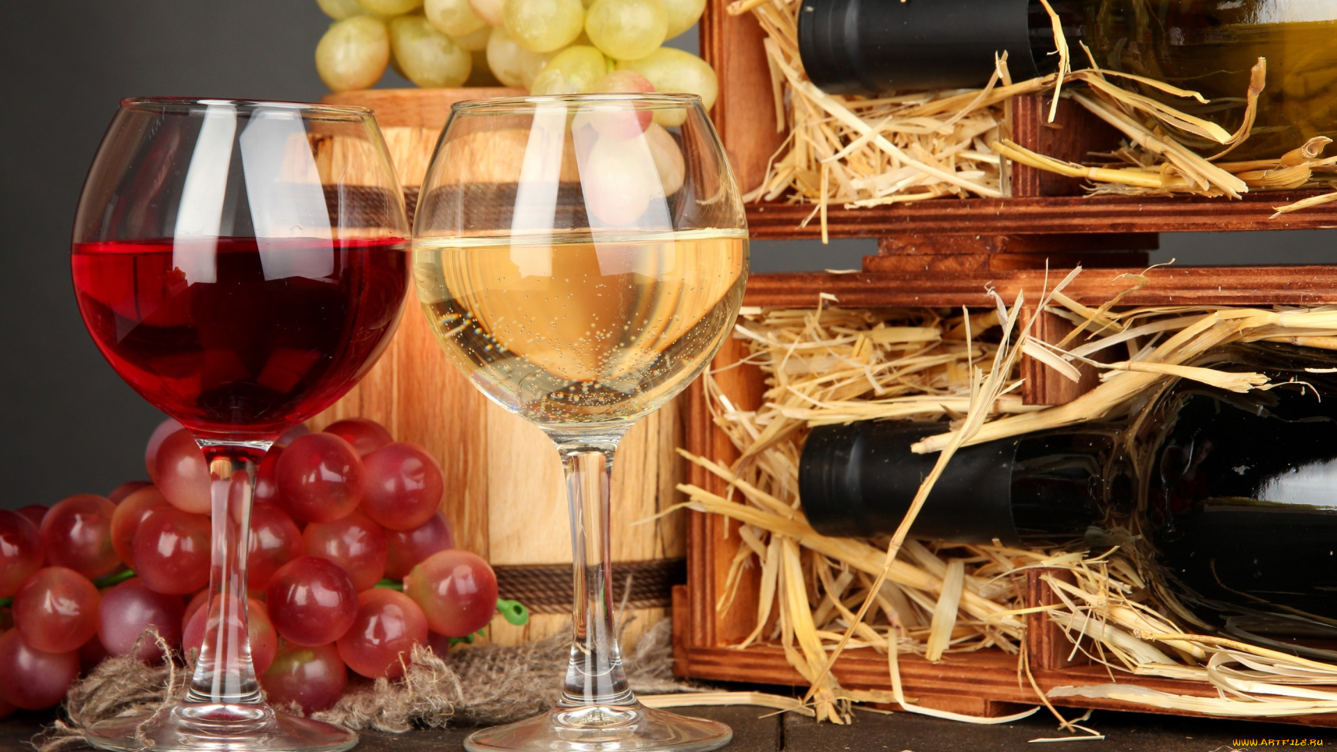 еда, напитки, вино, бокалы, бутылки, виноград