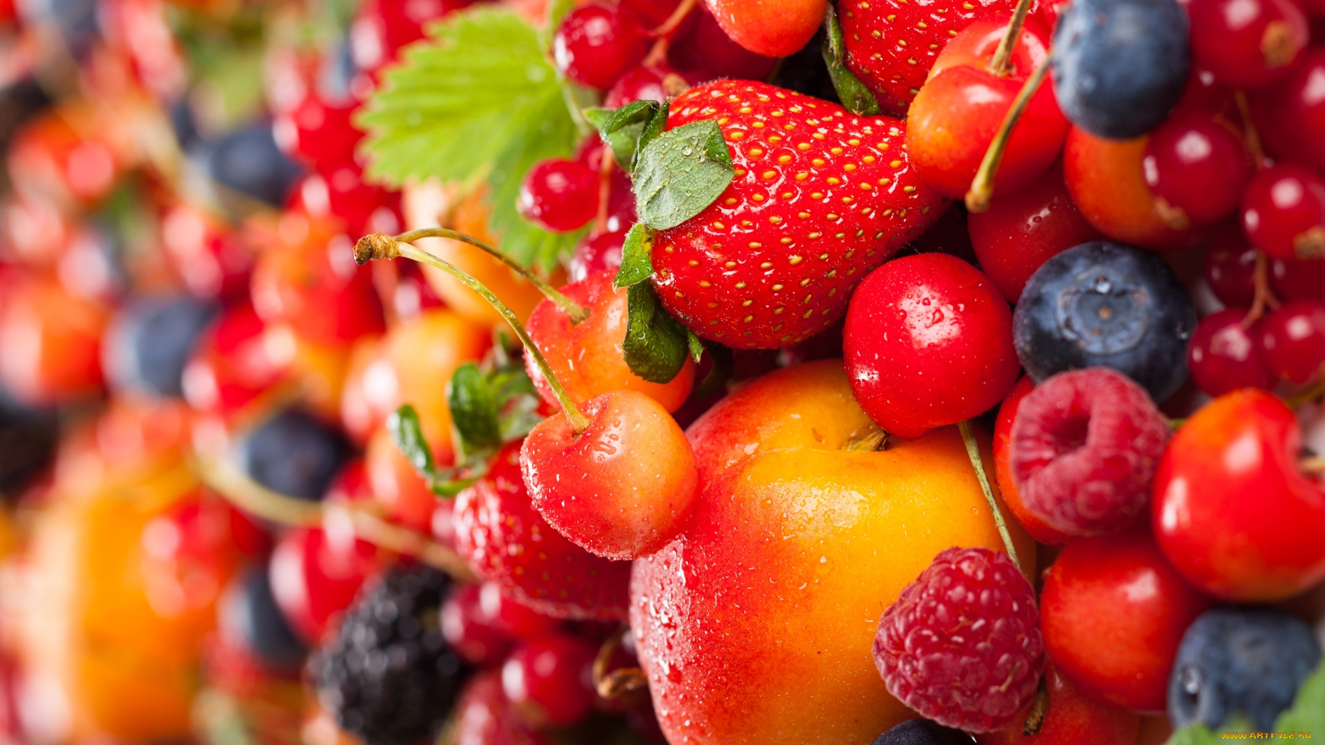 еда, фрукты, , ягоды, малина, голубика, черешня, клубника