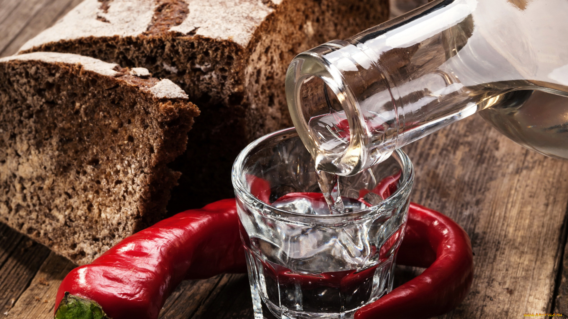еда, напитки, рюмка, перец, водка, хлеб