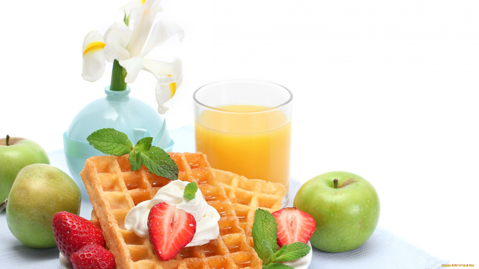 еда, разное, клубника, сок, яблоки, вафли