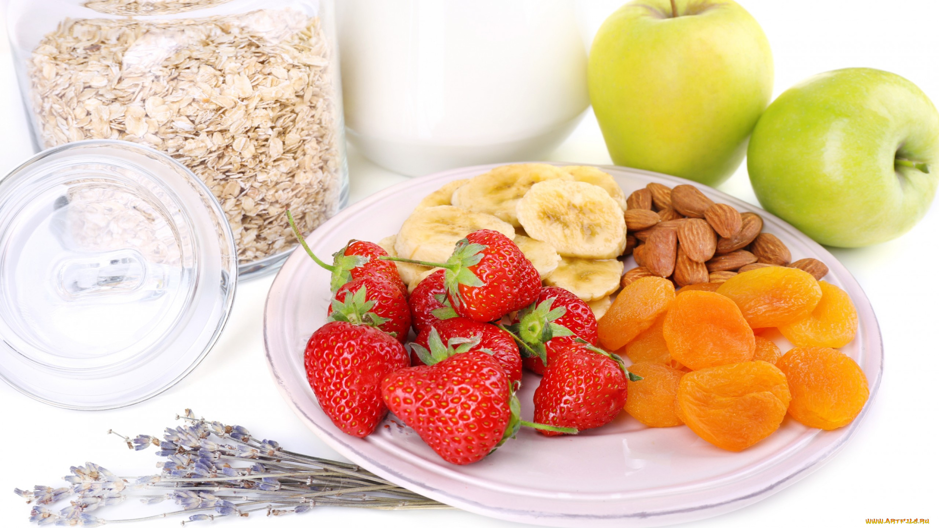 еда, разное, миндаль, мюсли, курага