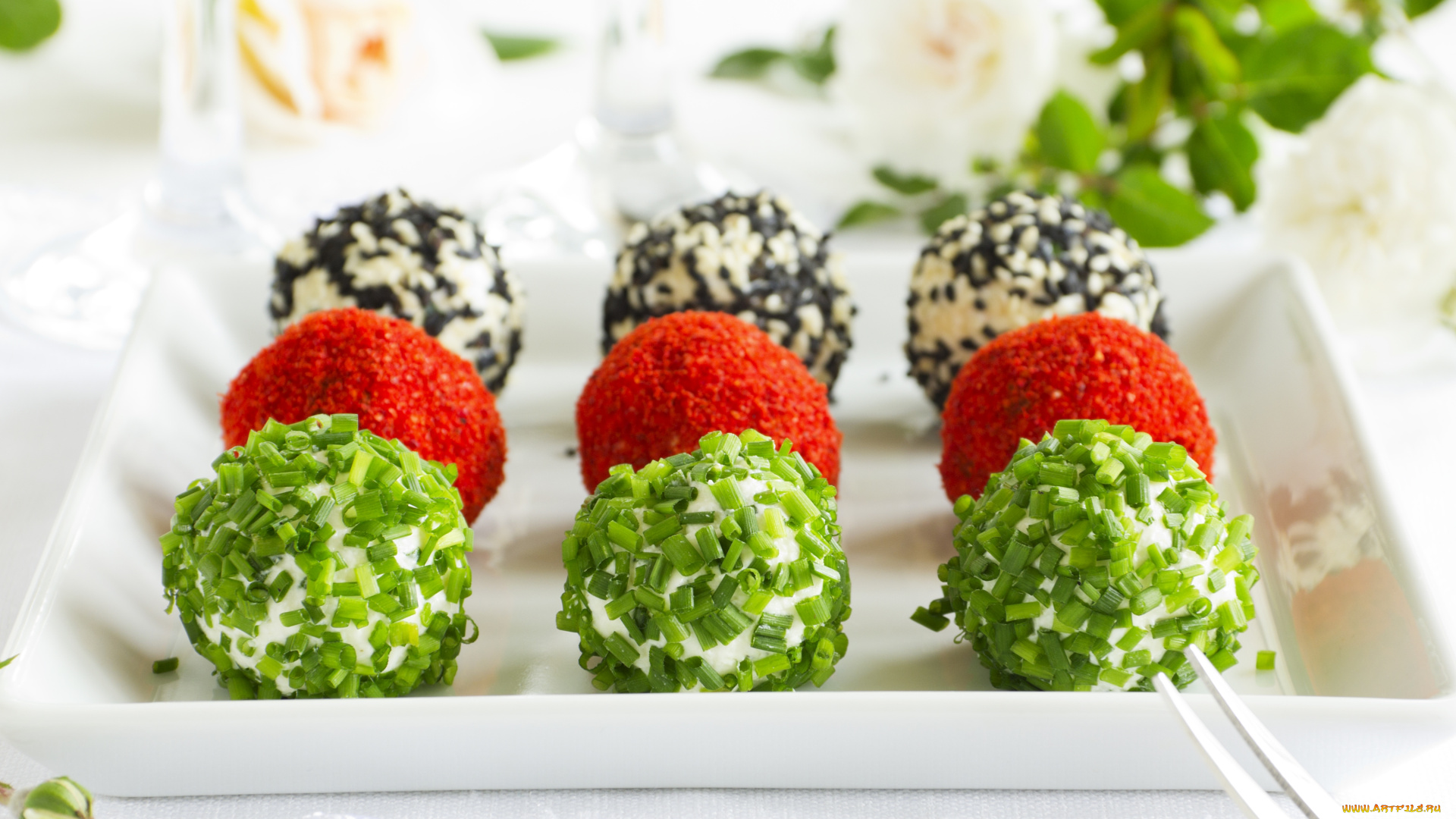 еда, салаты, , закуски, шарики, кунжут, лук