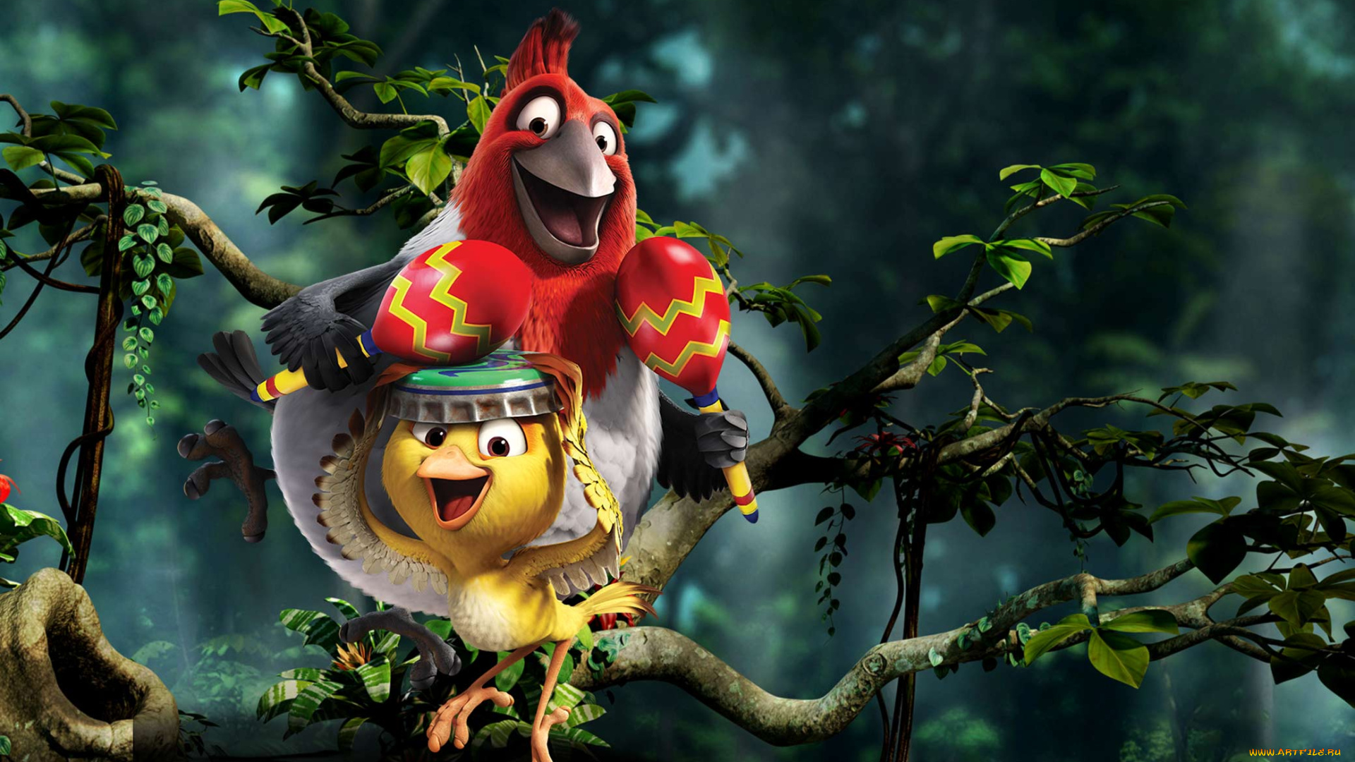 мультфильмы, rio, 2, попугай, цыпленок, ветка