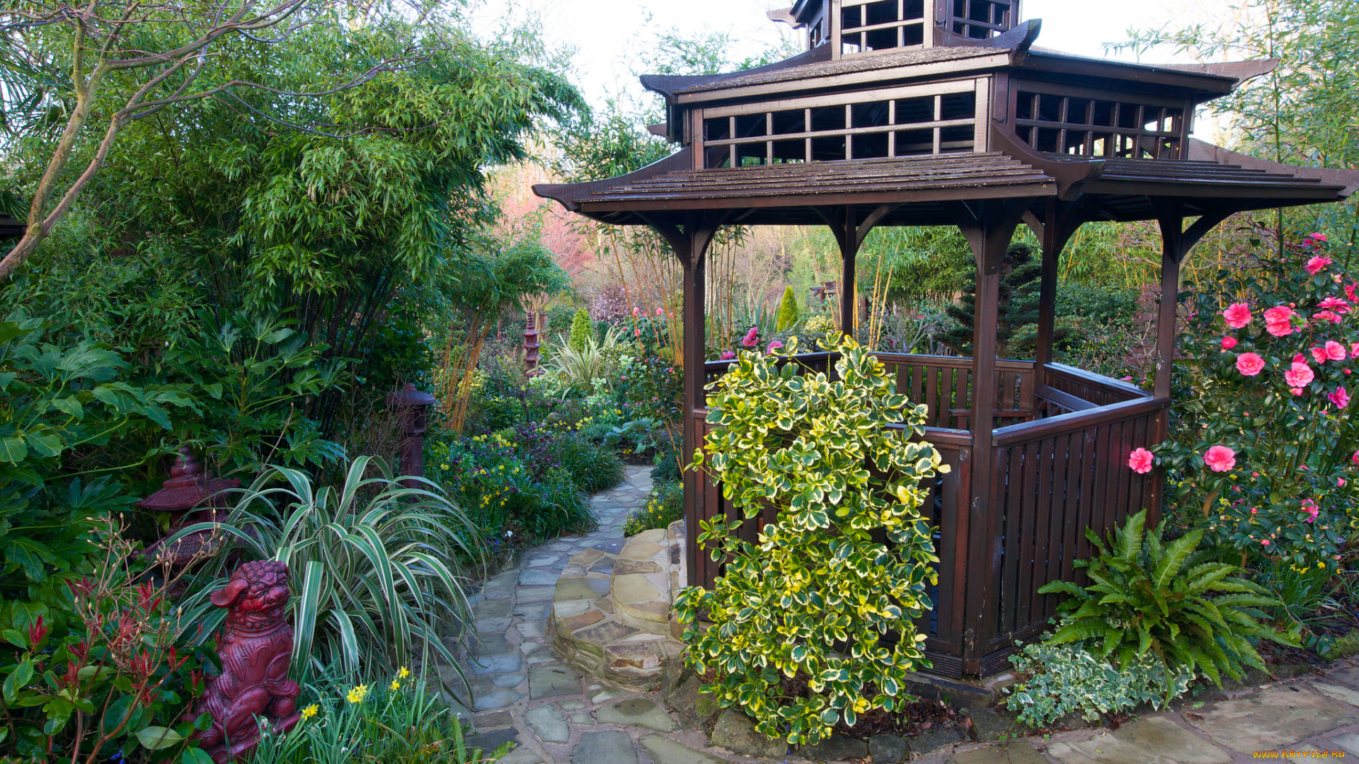 природа, парк, растительность, беседка