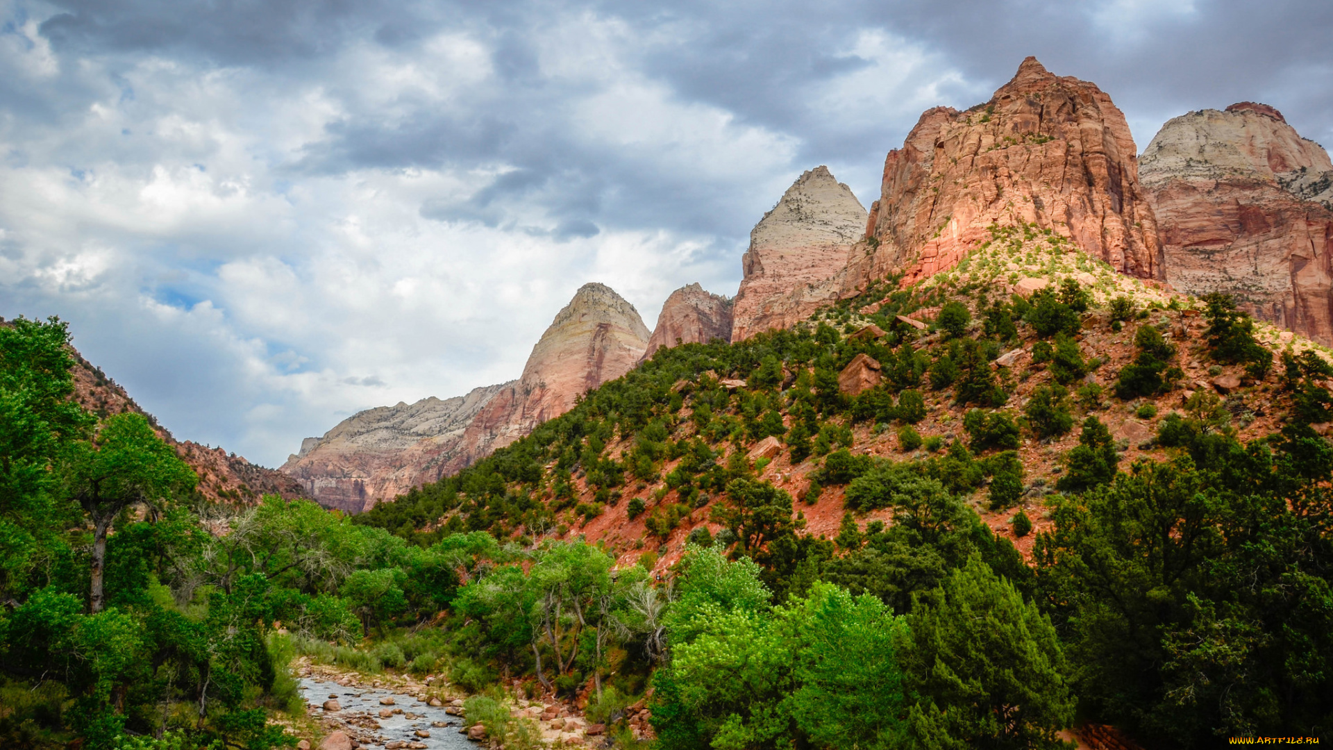 природа, реки, озера, тучи, река, лес, горы