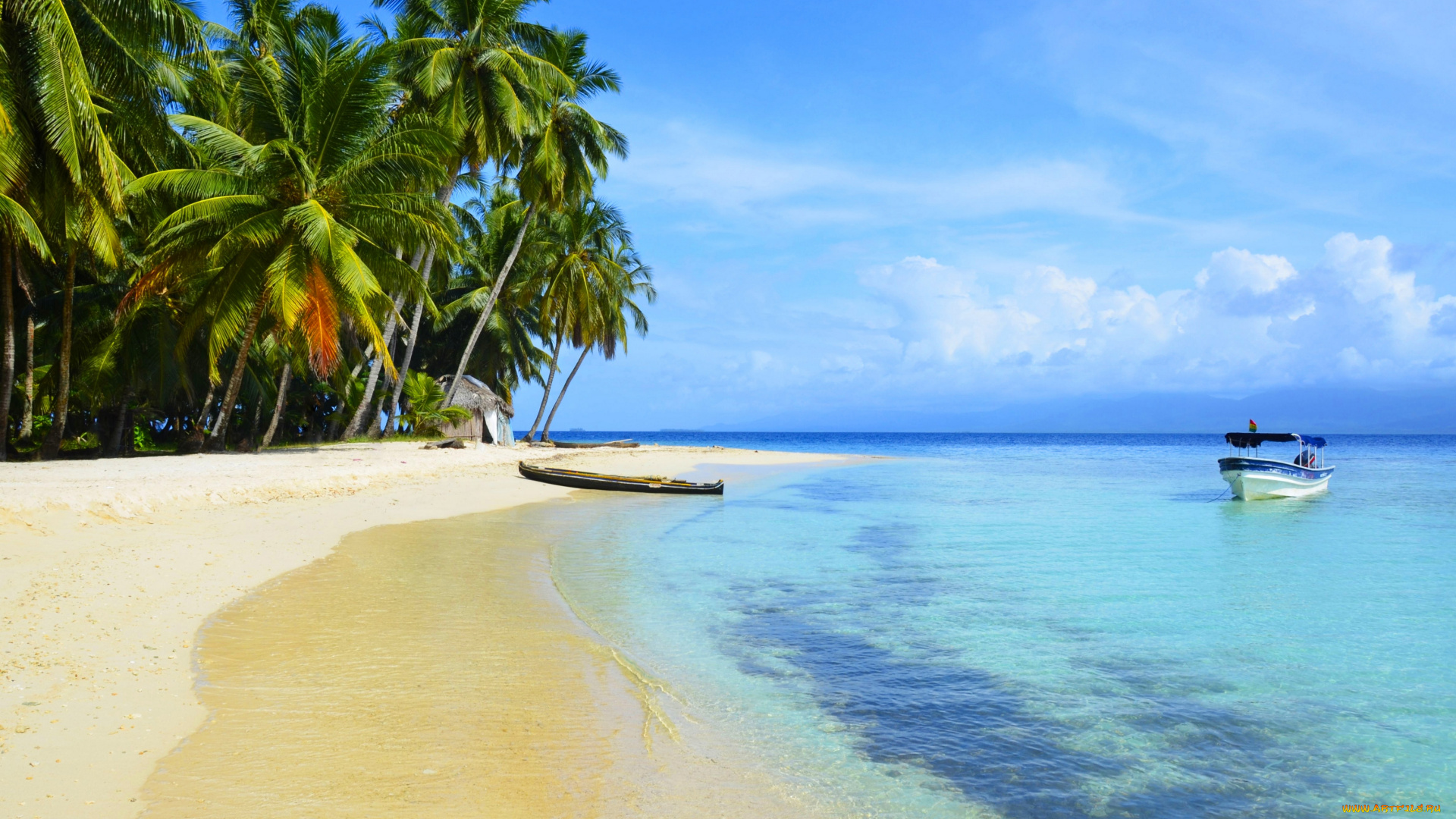 природа, стихия, лодка, побережье, пляж, океан, пальмы, тропики, каноэ