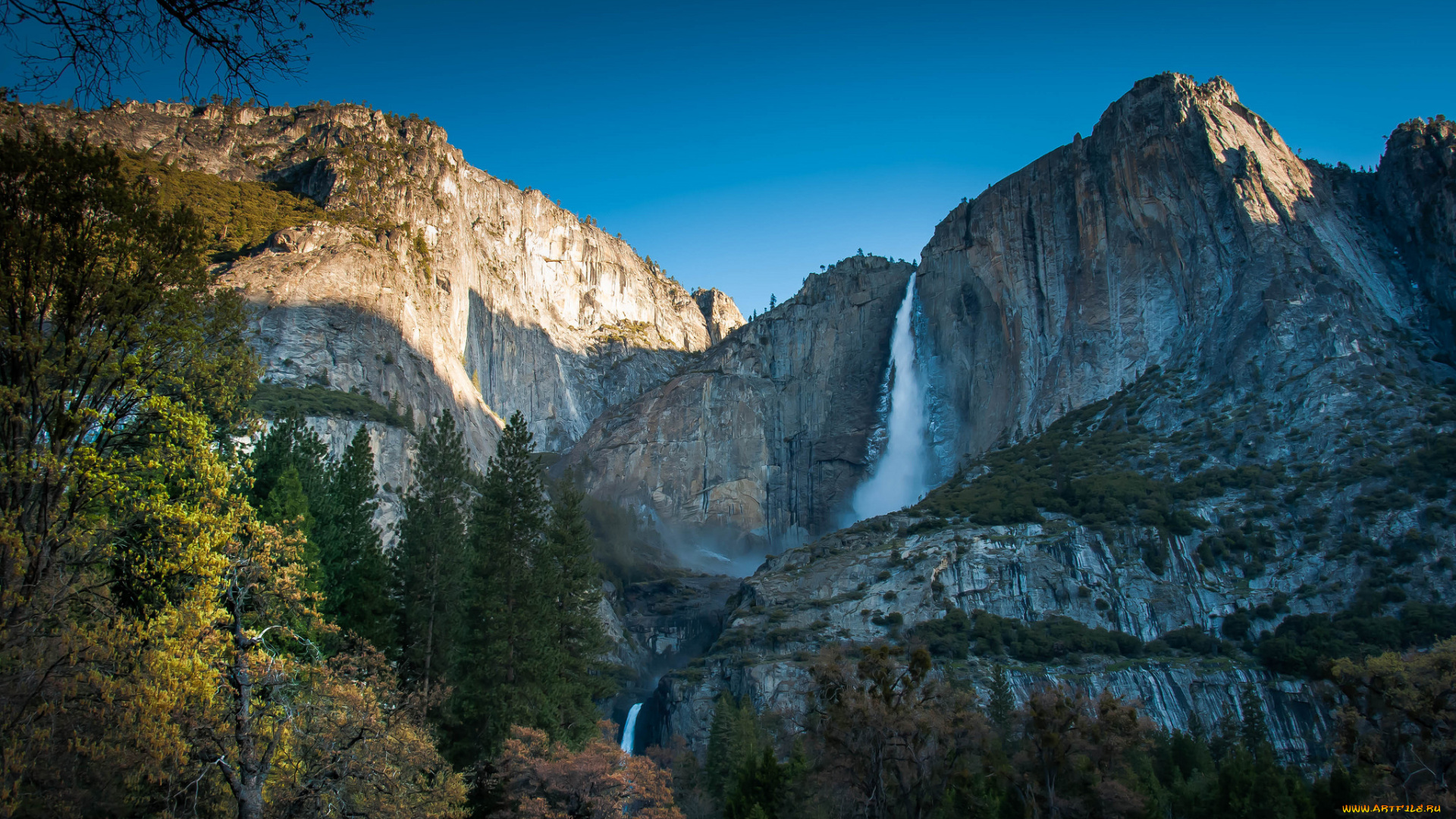 природа, водопады, водопад, обрыв, скалы, горы