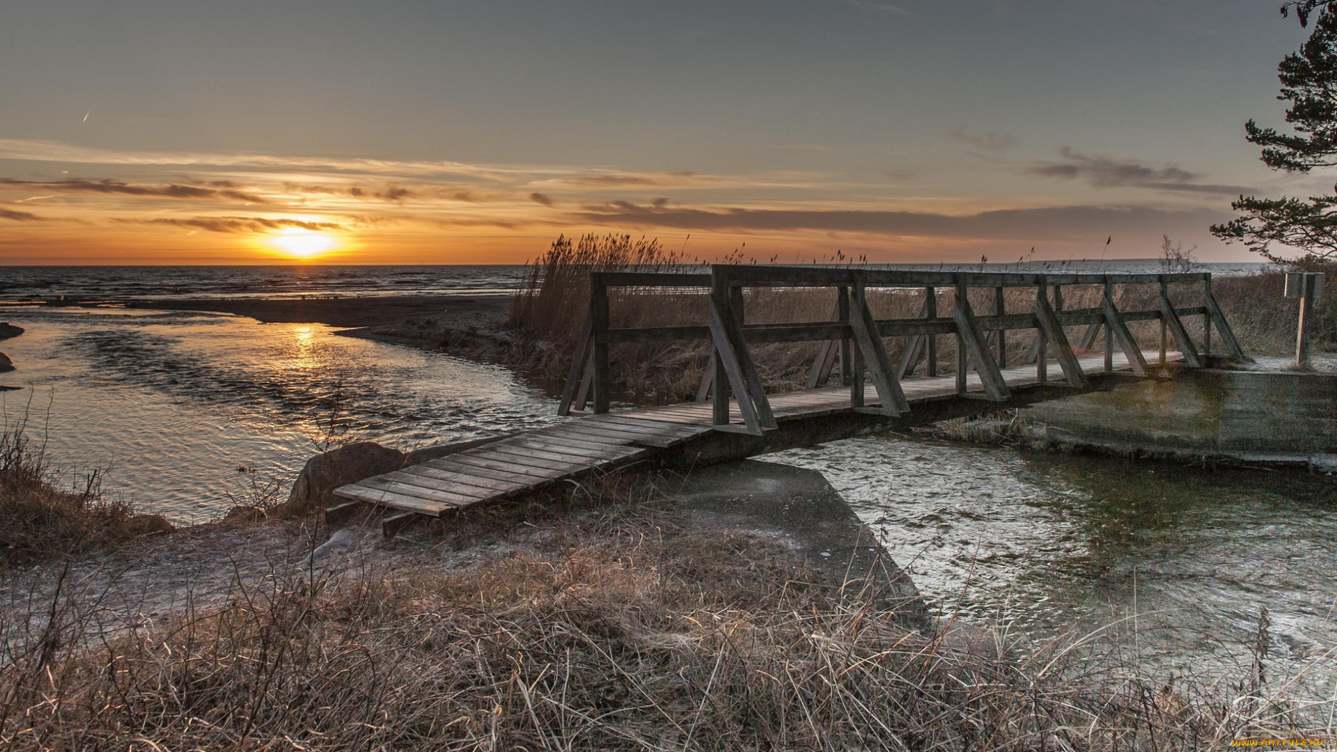 природа, восходы, закаты, горизонт, мост, слияние, река, океан