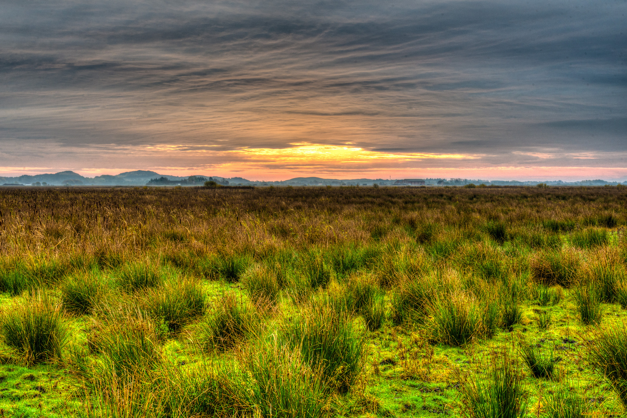 природа, пейзажи, поле, тучи, горы, трава