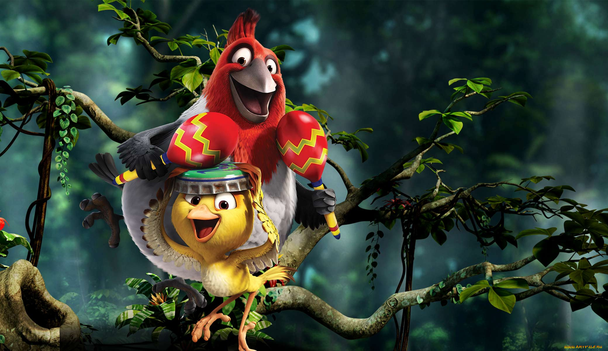 мультфильмы, rio, 2, попугай, цыпленок, ветка