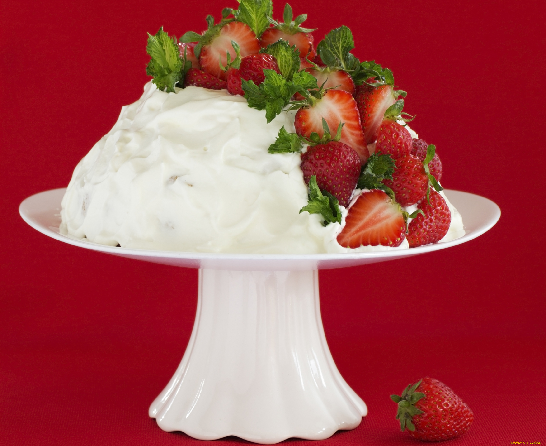 еда, торты, крем, клубника