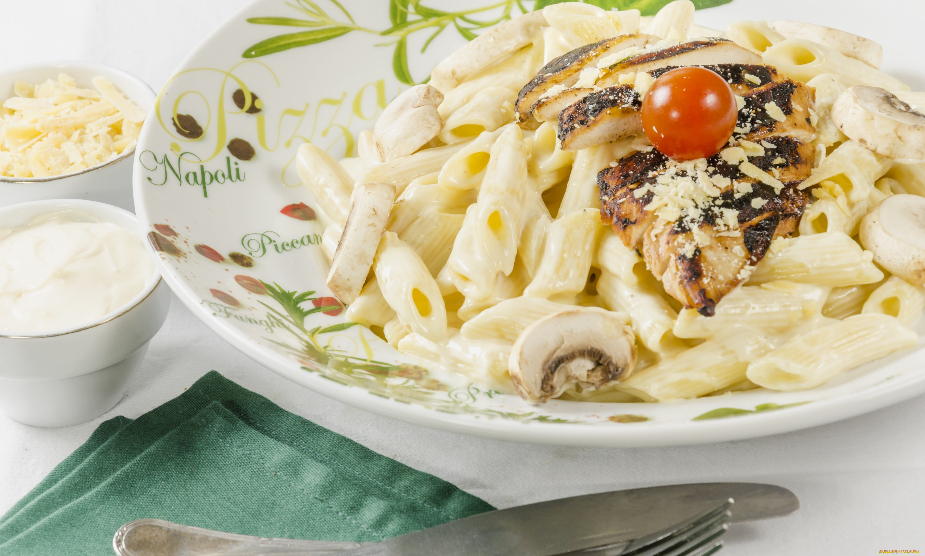 еда, макаронные, блюда, мясо, соус, грибы