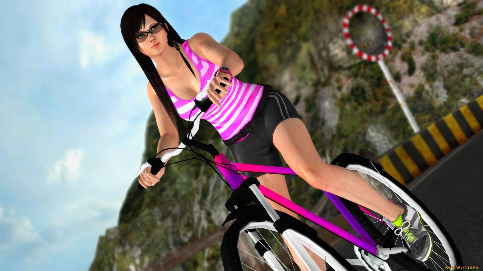 3д, графика, аниме, , anime, фон, велосипед, взгляд, девушка