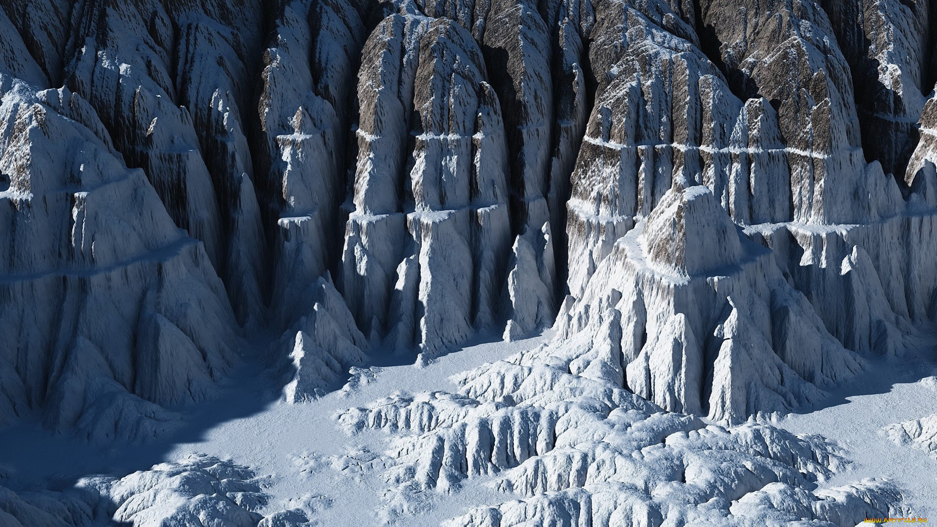 3д, графика, природа, , nature, снег, горы