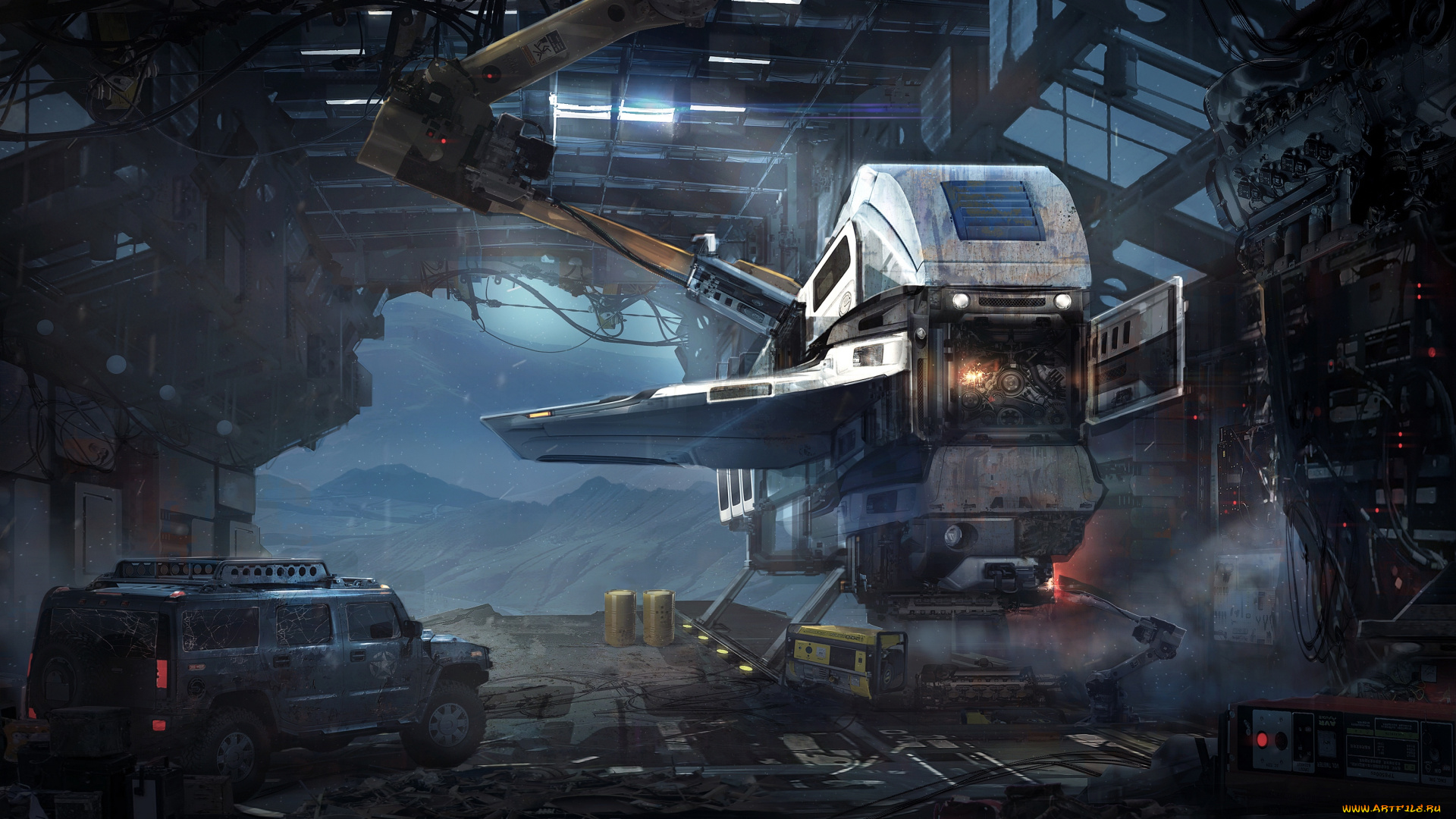 фэнтези, космические, корабли, , звездолеты, , станции, джип, будущее, ангар, иной, мир, аппарат, летательный
