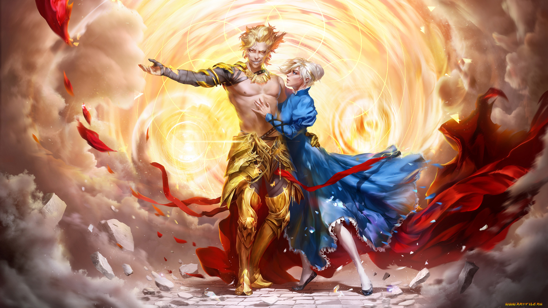 фэнтези, люди, девушка, взгляд, фон, парень