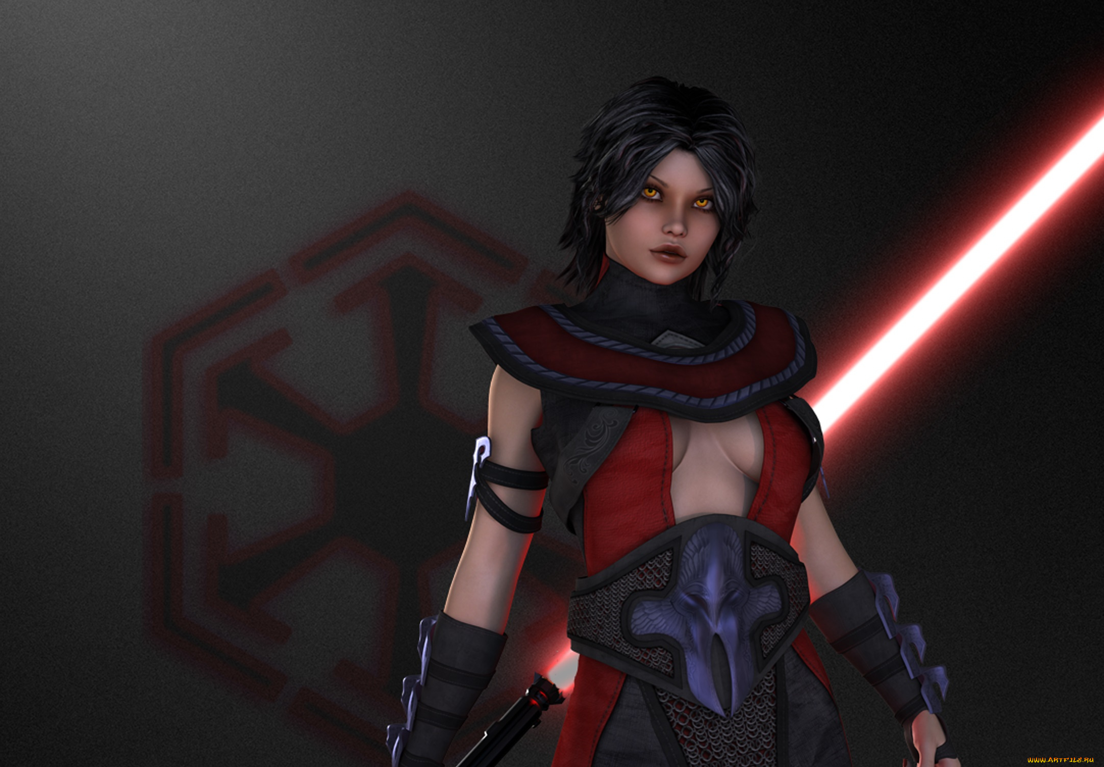 3д, графика, фантазия, , fantasy, огненный, меч, фон, взгляд, девушка