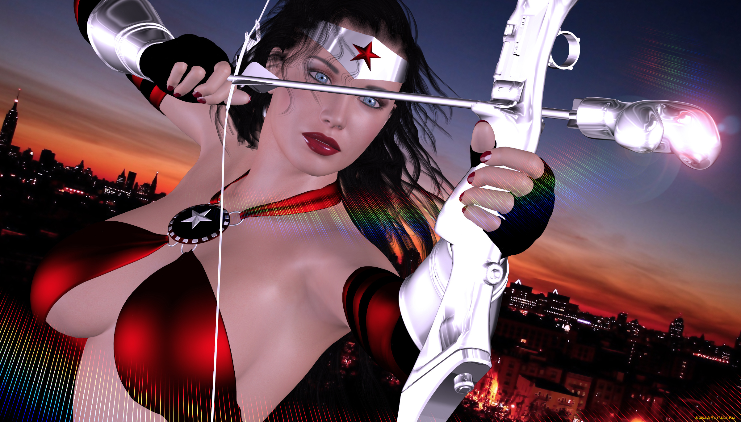 amazon, 3д, графика, фантазия, , fantasy, лук, фон, взгляд, девушка