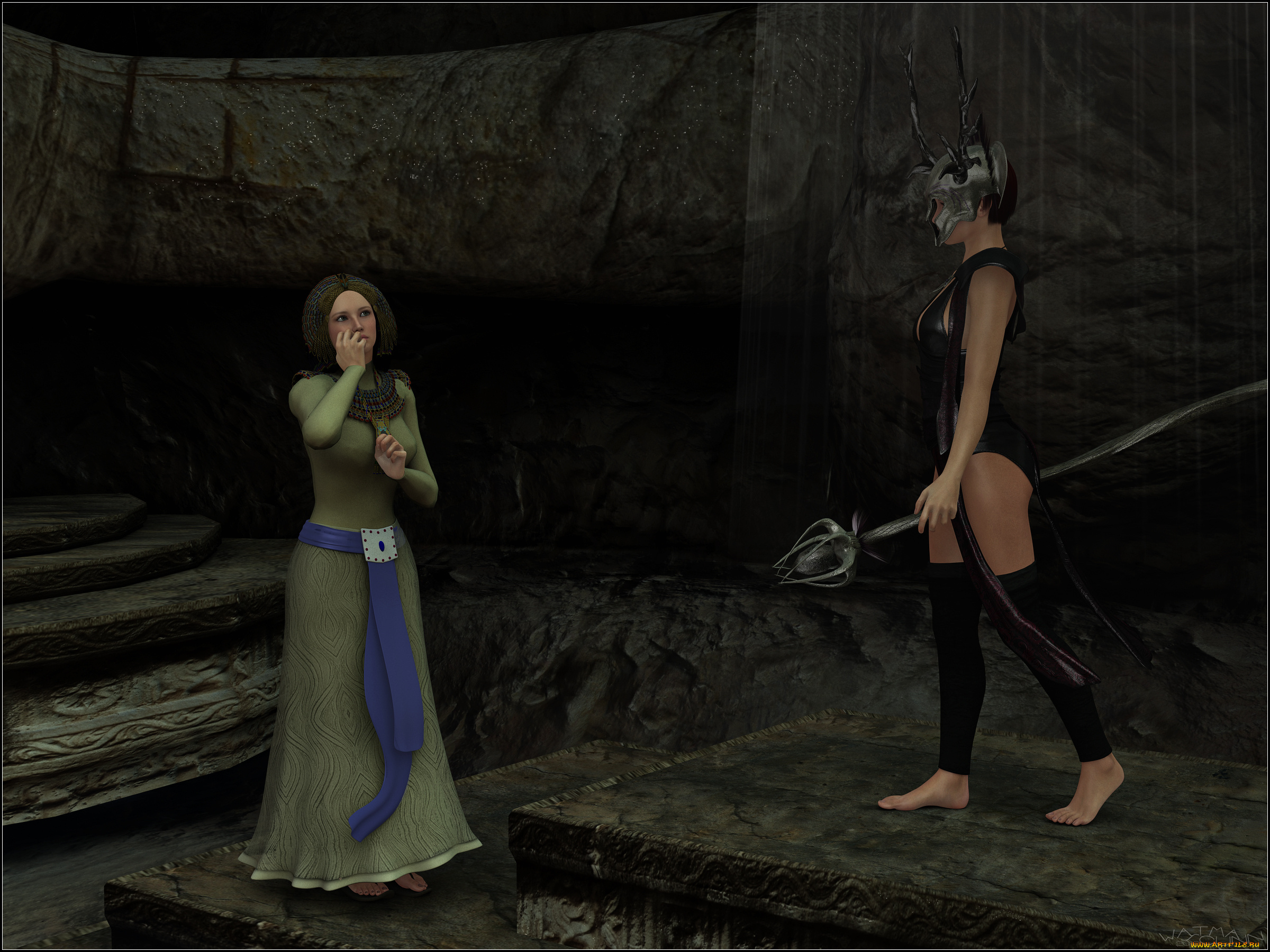 3д, графика, фантазия, , fantasy, шест, фон, взгляд, девушки