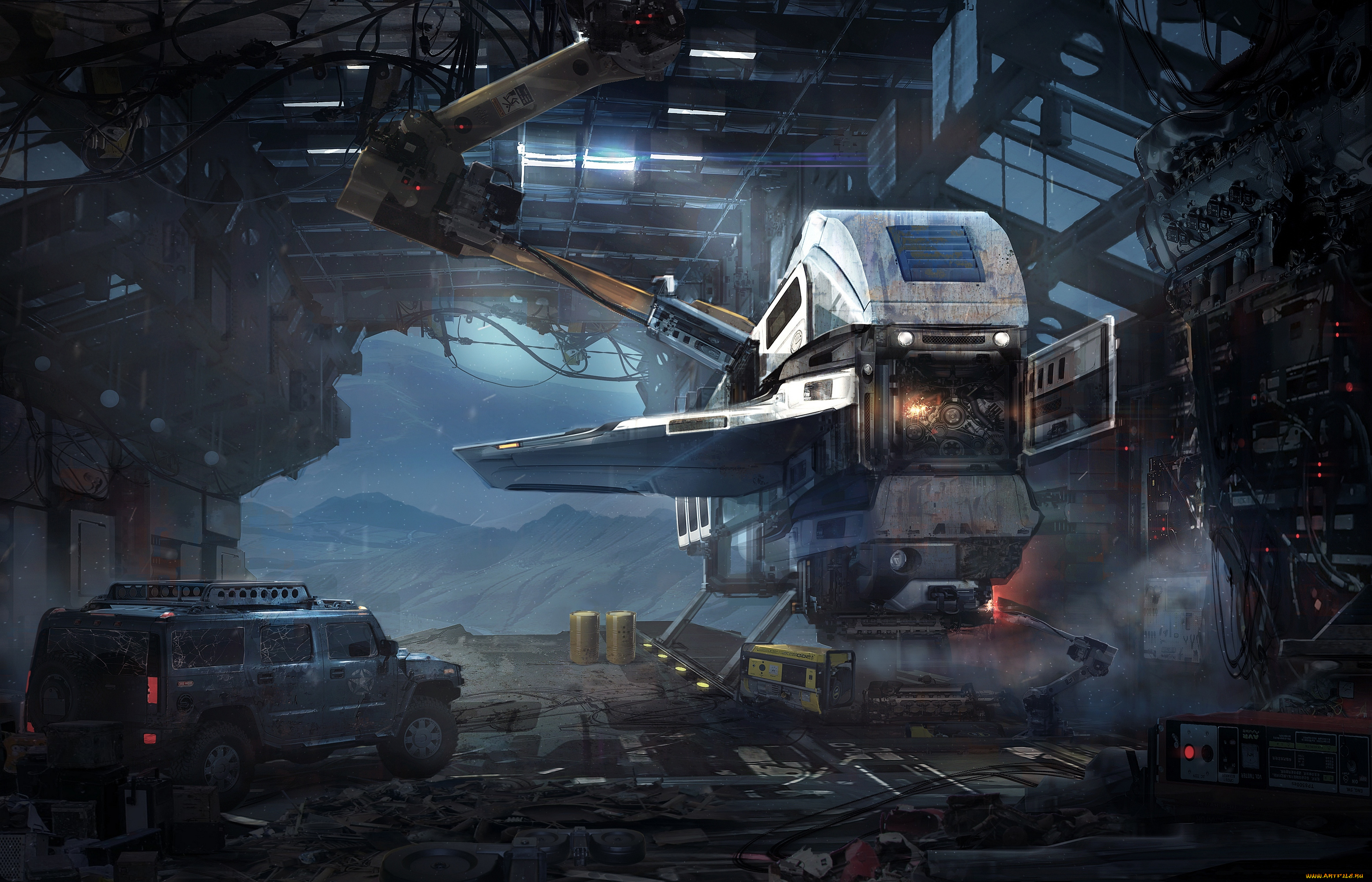 фэнтези, космические, корабли, , звездолеты, , станции, джип, будущее, ангар, иной, мир, аппарат, летательный